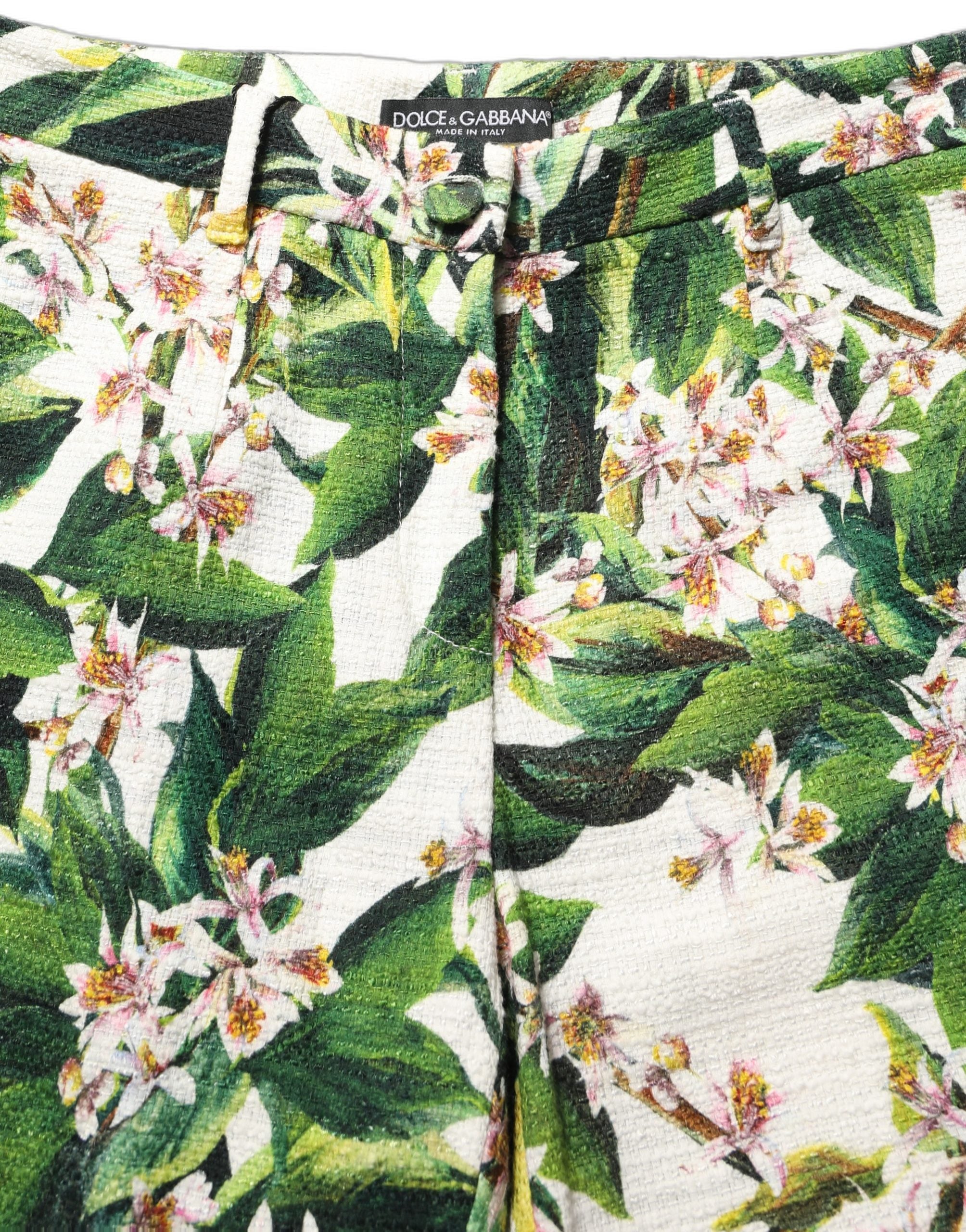 Dolce & Gabbana White Floral Print Cropped Straight Pants