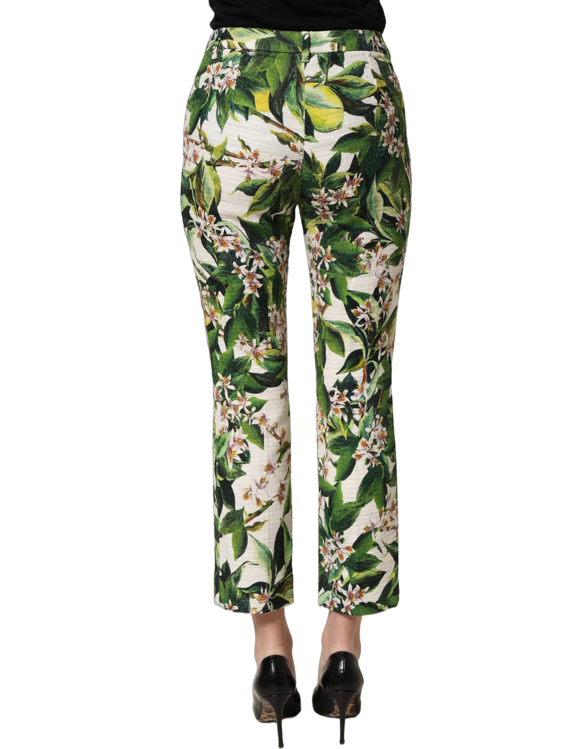 Dolce & Gabbana White Floral Print Cropped Straight Pants