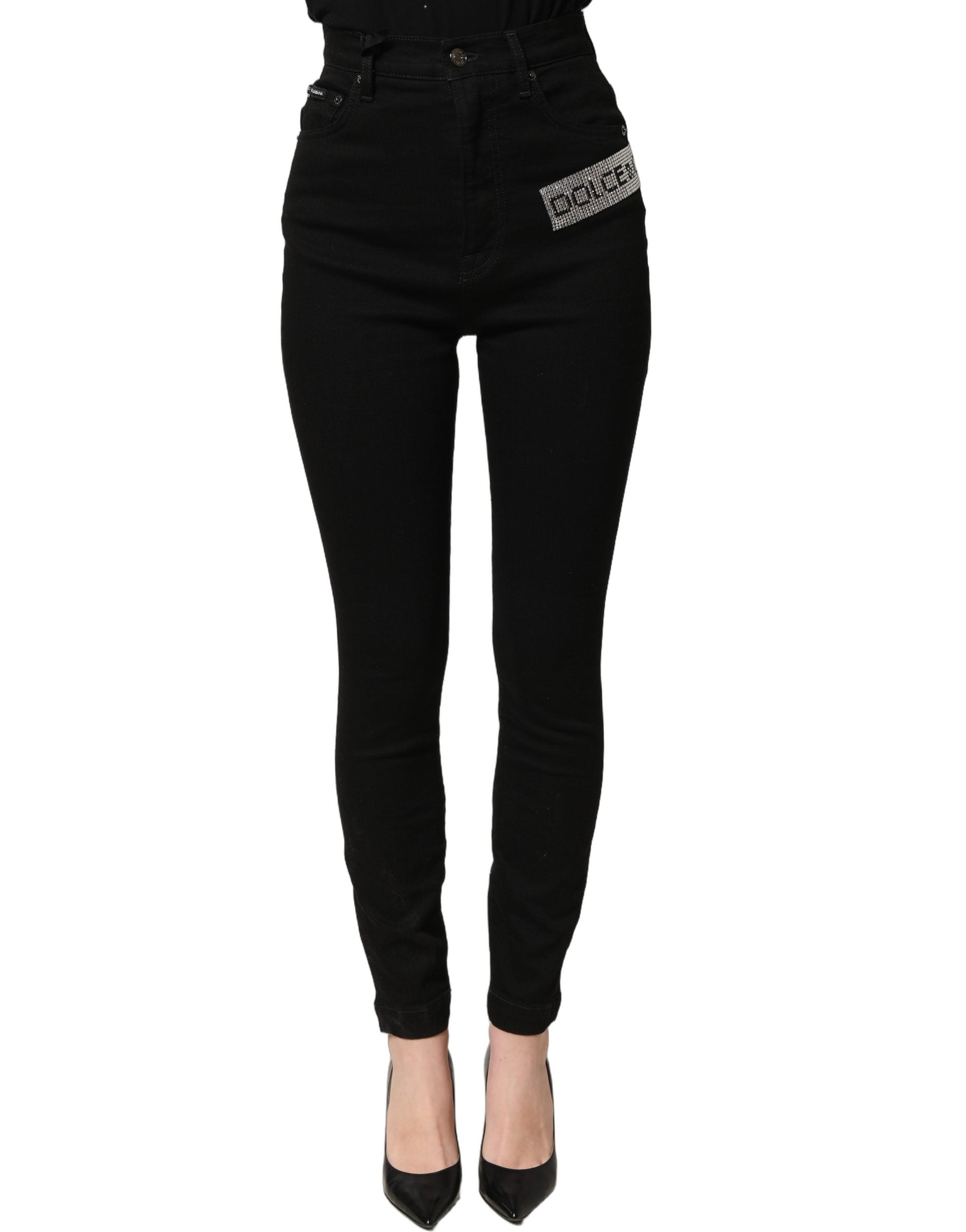 Dolce & Gabbana Black Grace Rhinestone HighWaist Denim Jeans