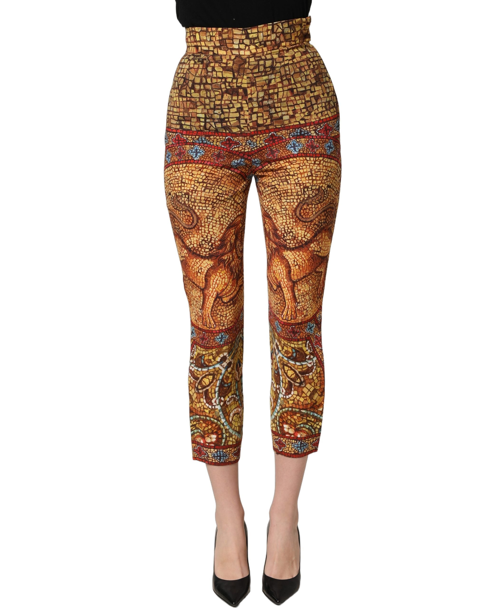 Dolce & Gabbana Multicolor Mosaic Print Crepe Cropped Trouser Pants