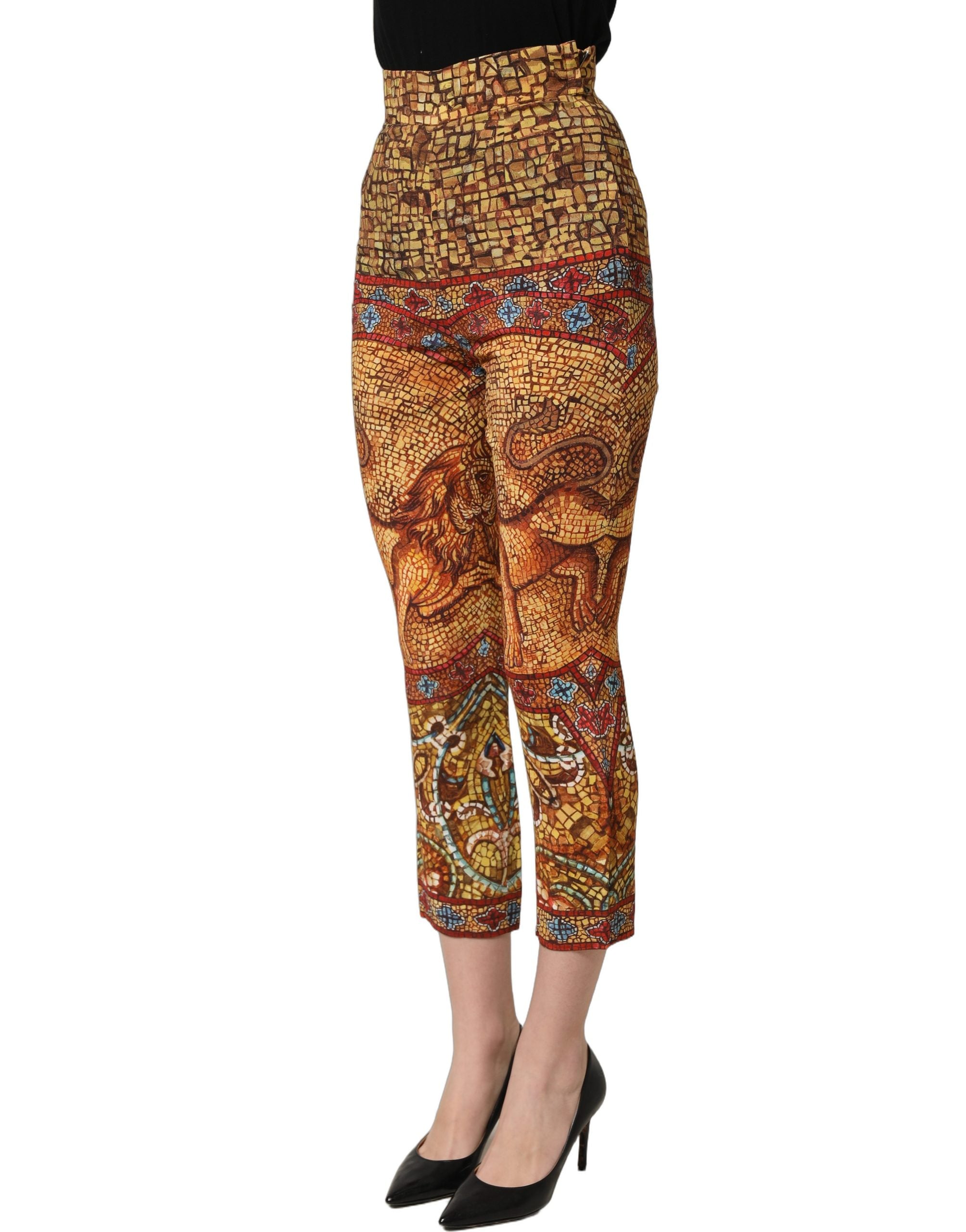 Dolce & Gabbana Multicolor Mosaic Print Crepe Cropped Trouser Pants