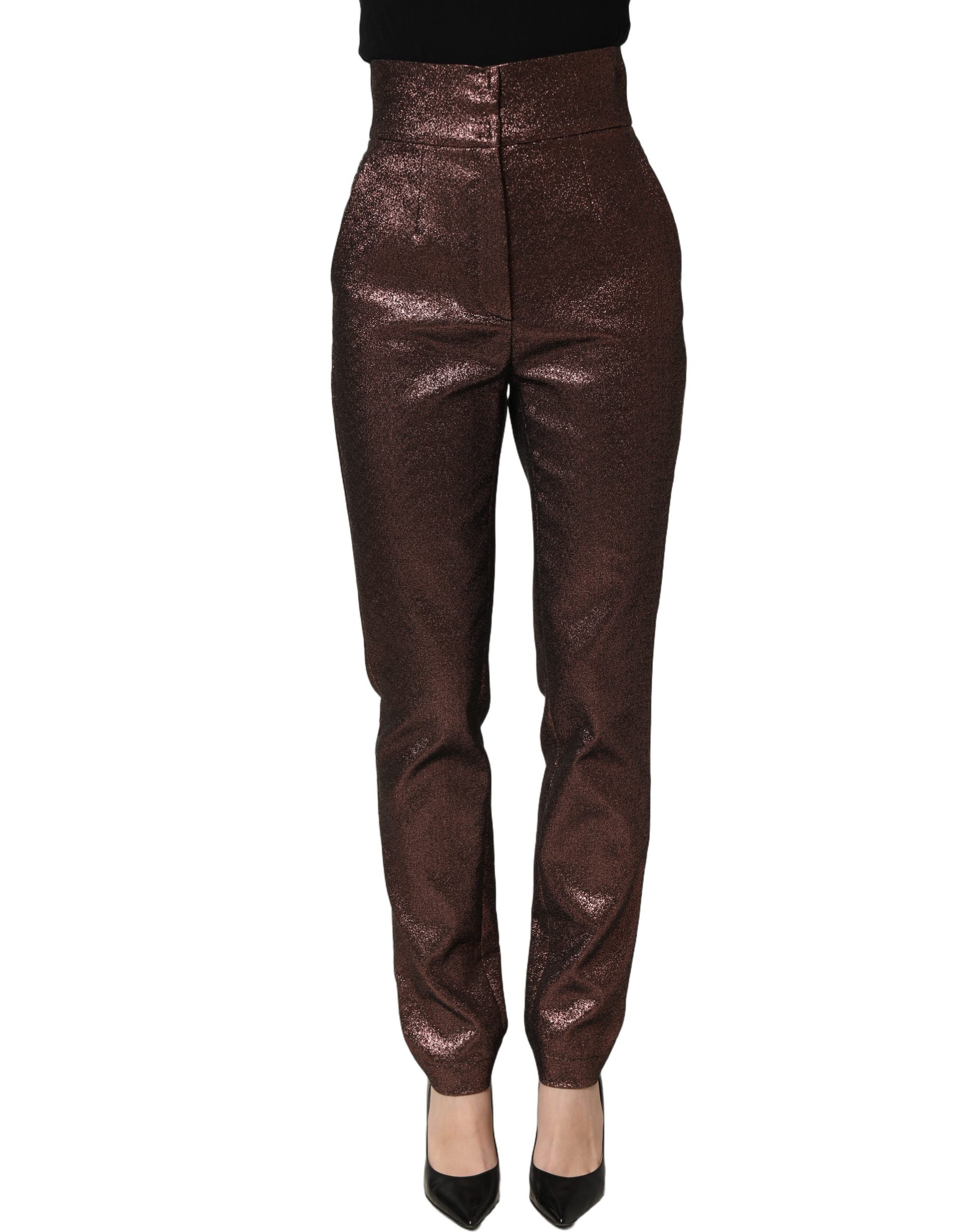 Dolce & Gabbana Metallic Brown High Waist Tapered Leg Pants