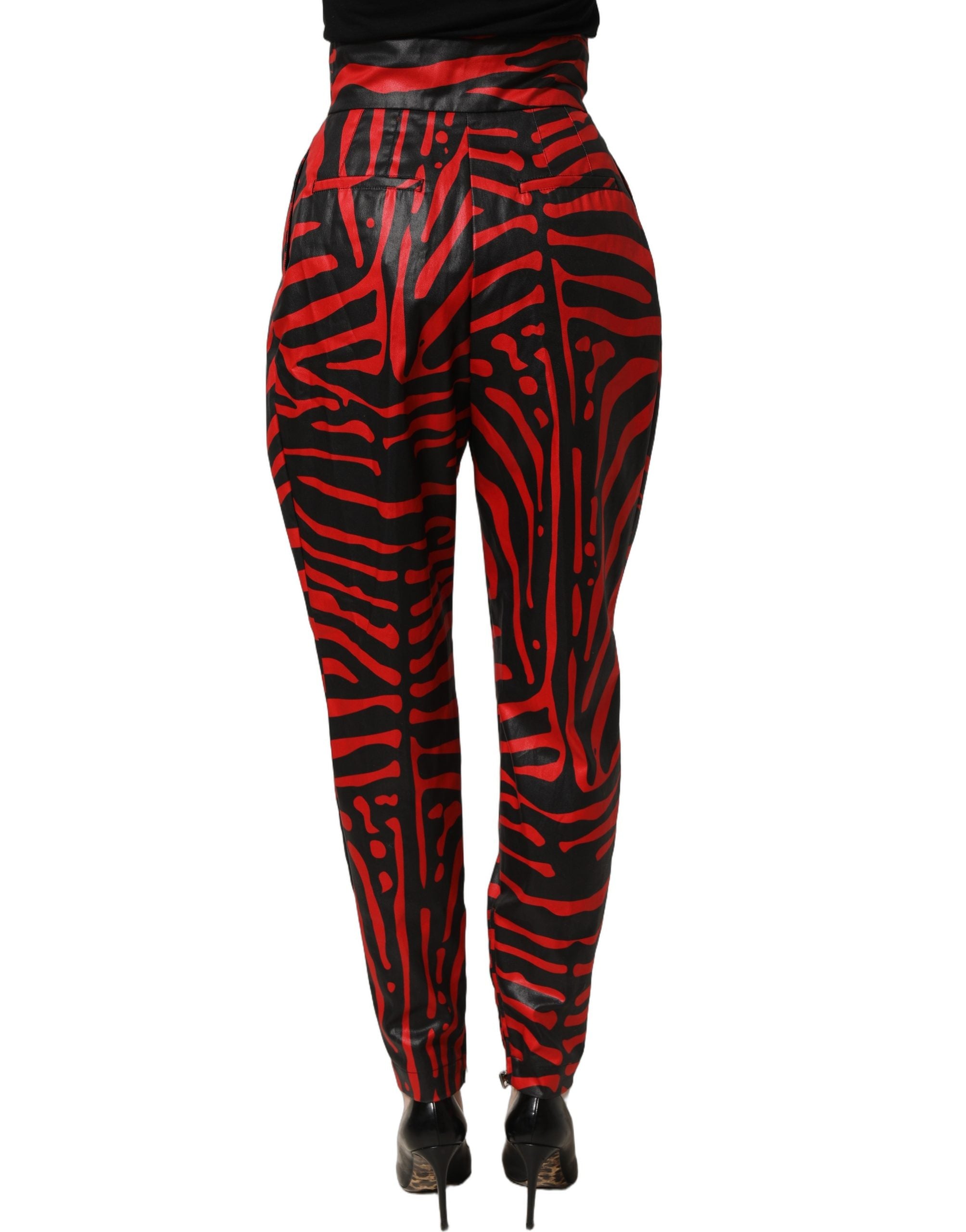 Dolce & Gabbana Red Black Zebra Print Cotton HighWaist Pants