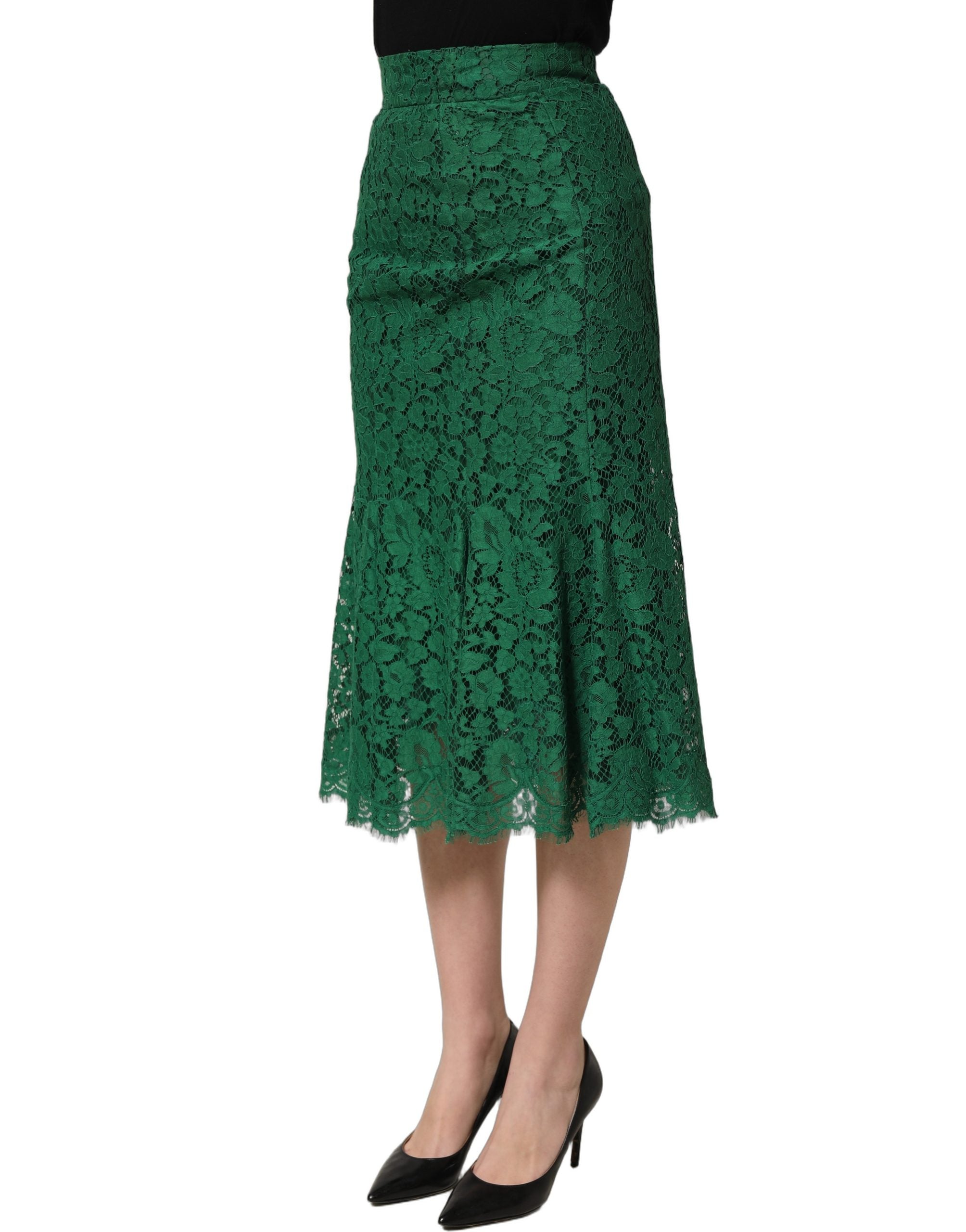Dolce & Gabbana Green Lace High Waist Mermaid Midi Skirt