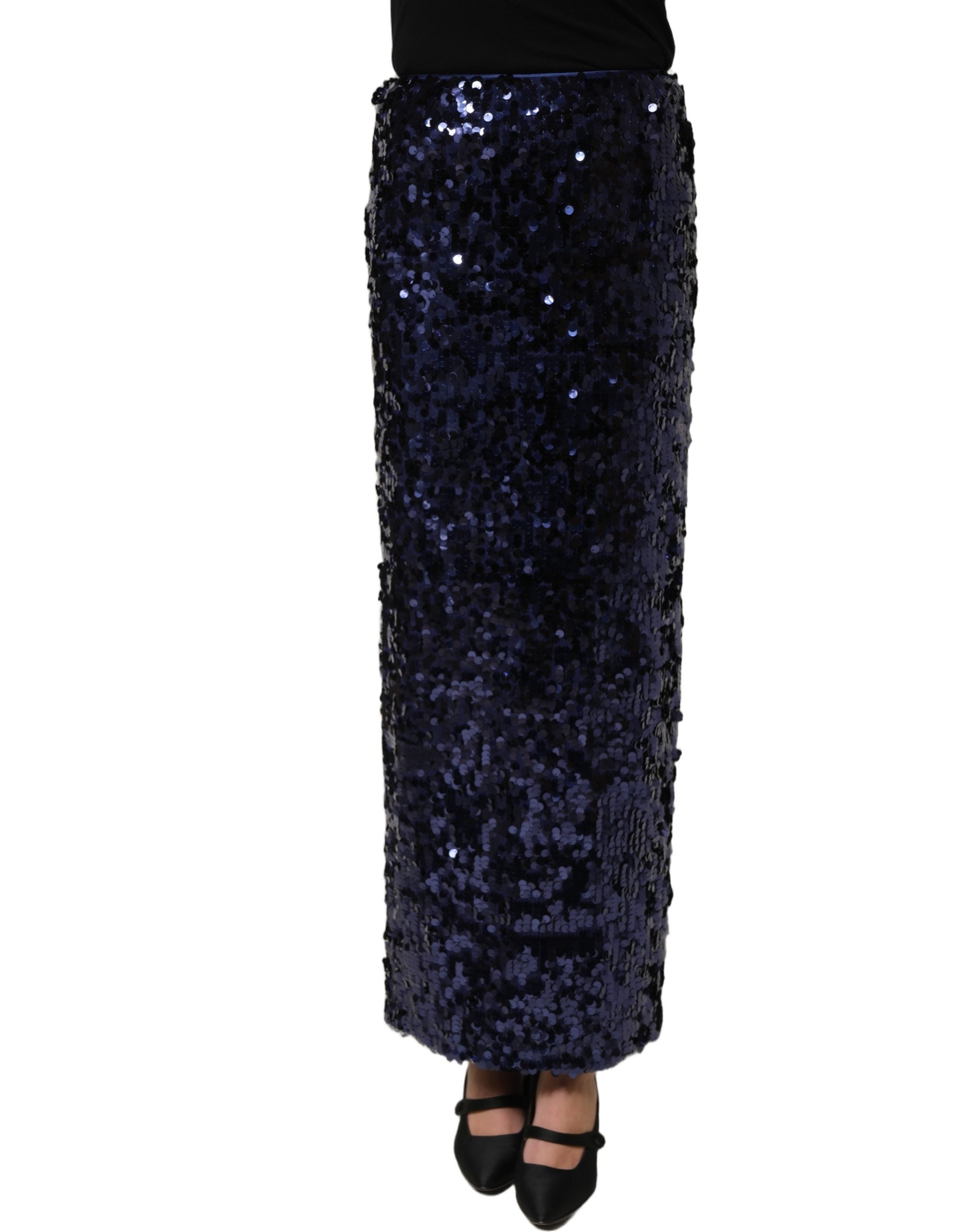 Dolce & Gabbana Blue Sequin High Waist PencilCut Midi Skirt