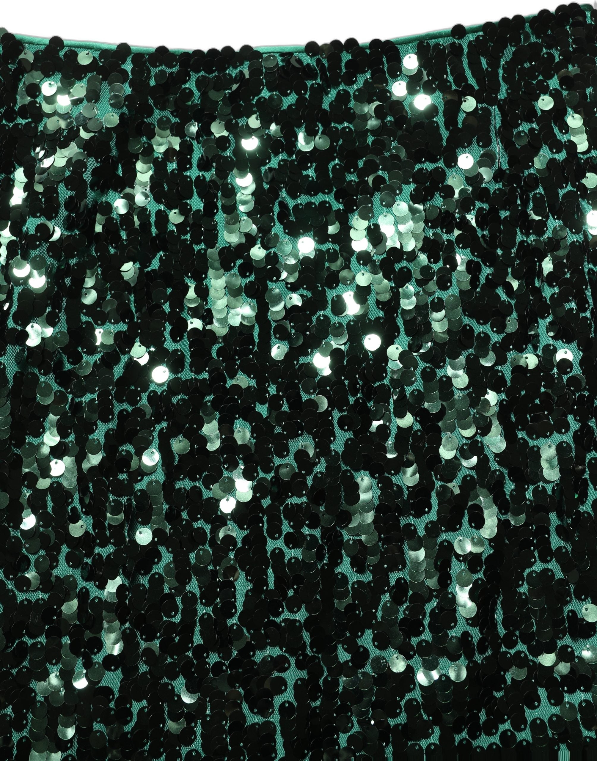 Dolce & Gabbana Green Sequin High Waist Pencil Cut Midi Skirt