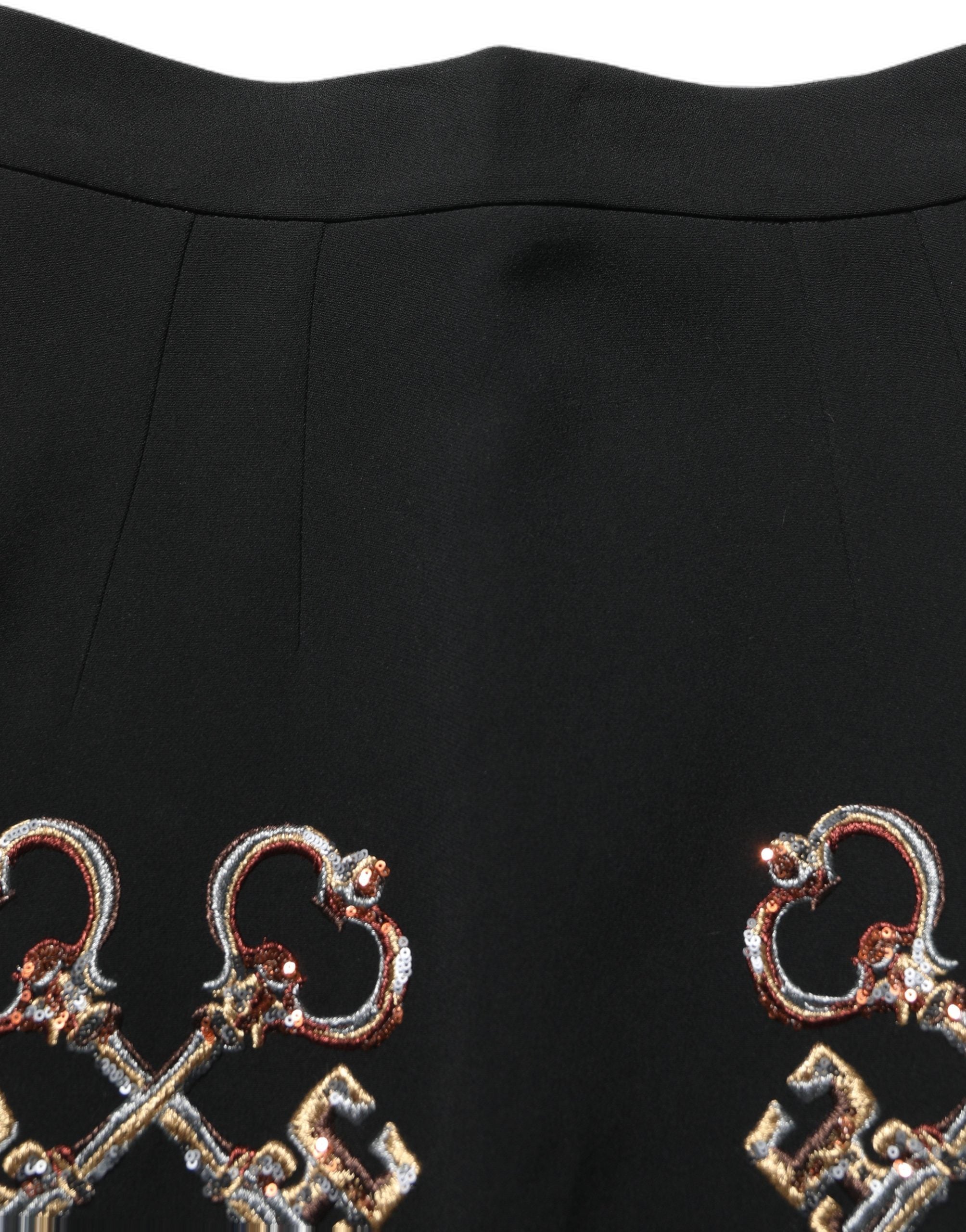 Dolce & Gabbana Black Floral Embellished A-line Mini Skirt