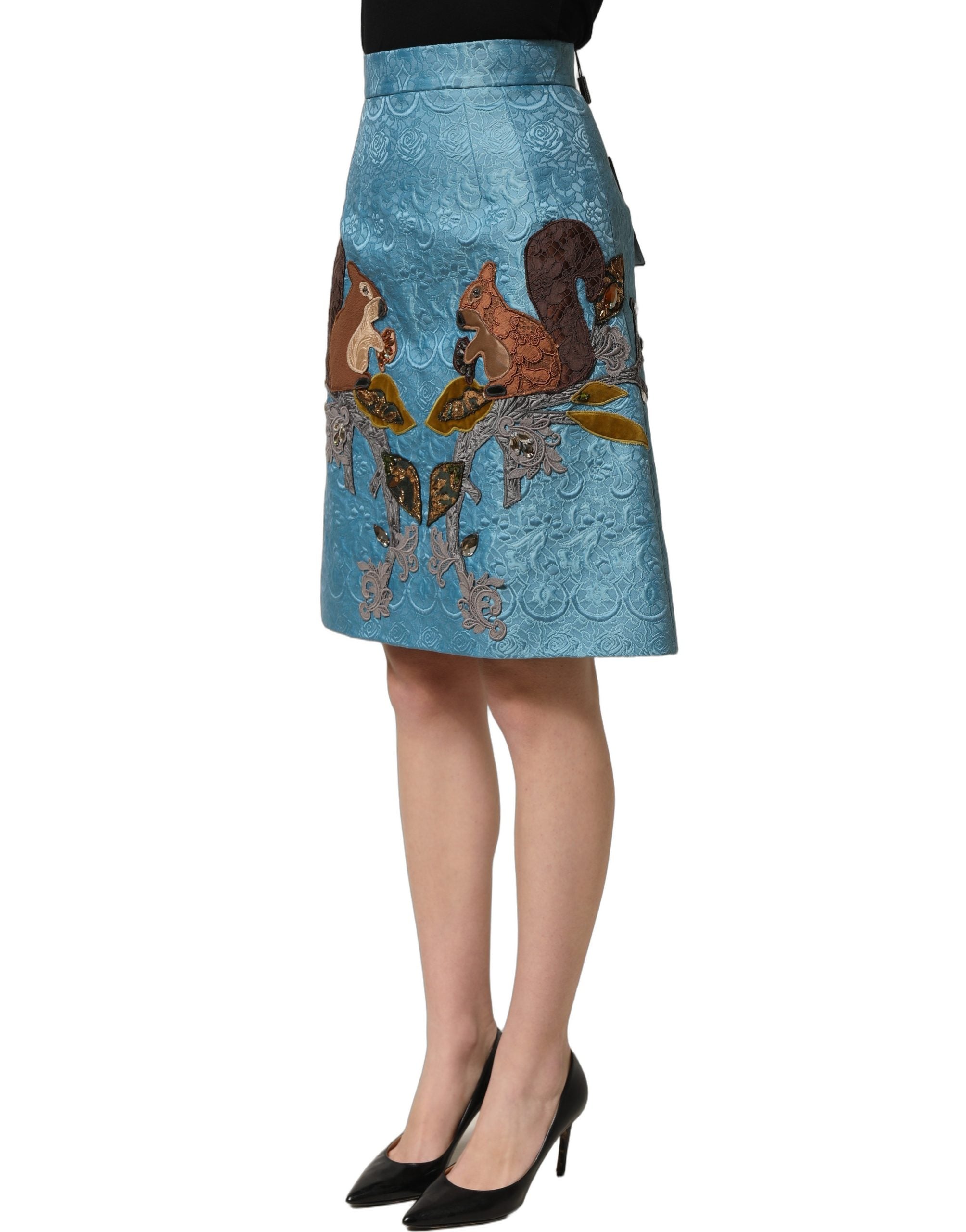 Dolce & Gabbana Blue Jacquard Embroidered A-line Skirt