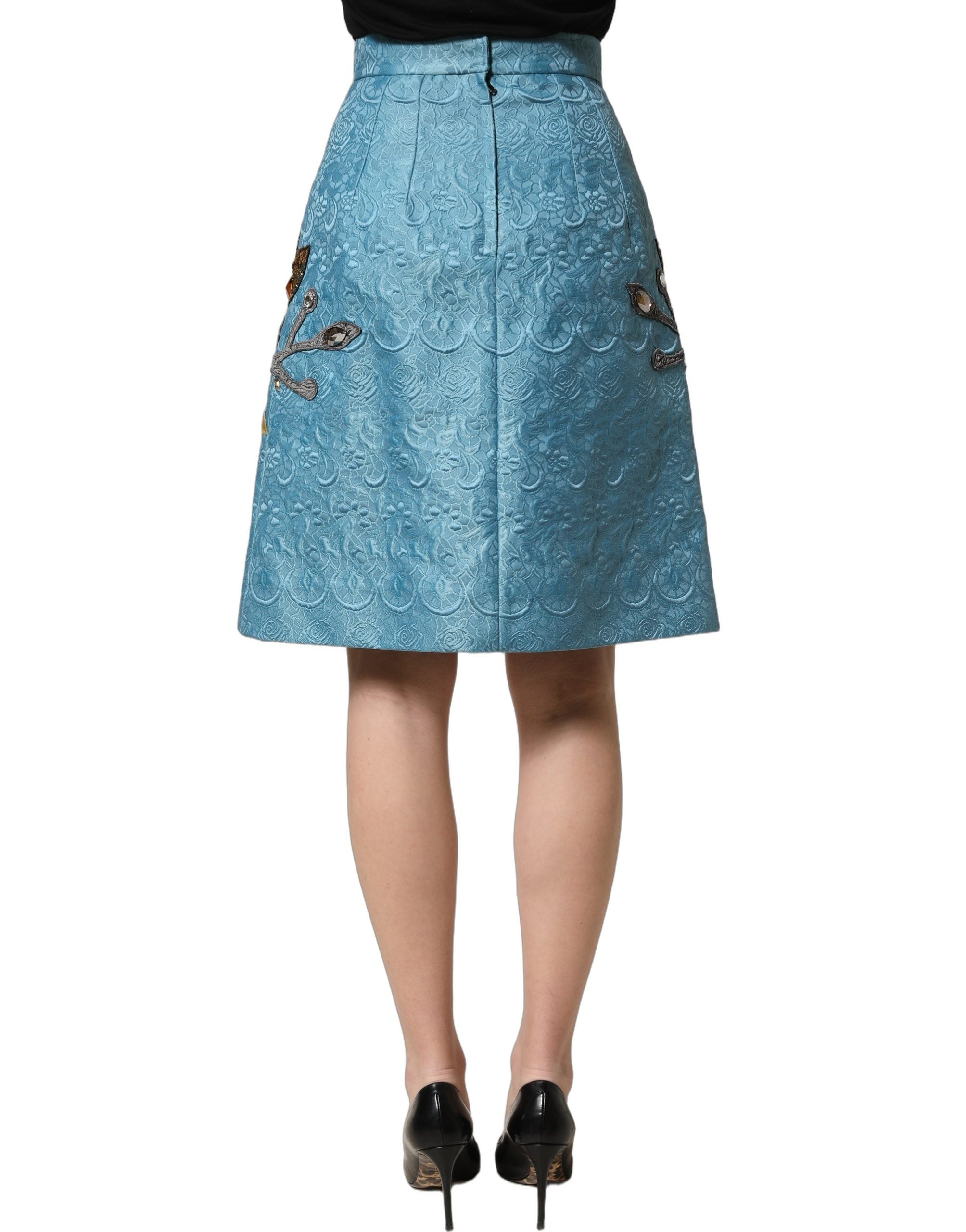 Dolce & Gabbana Blue Jacquard Embroidered A-line Skirt