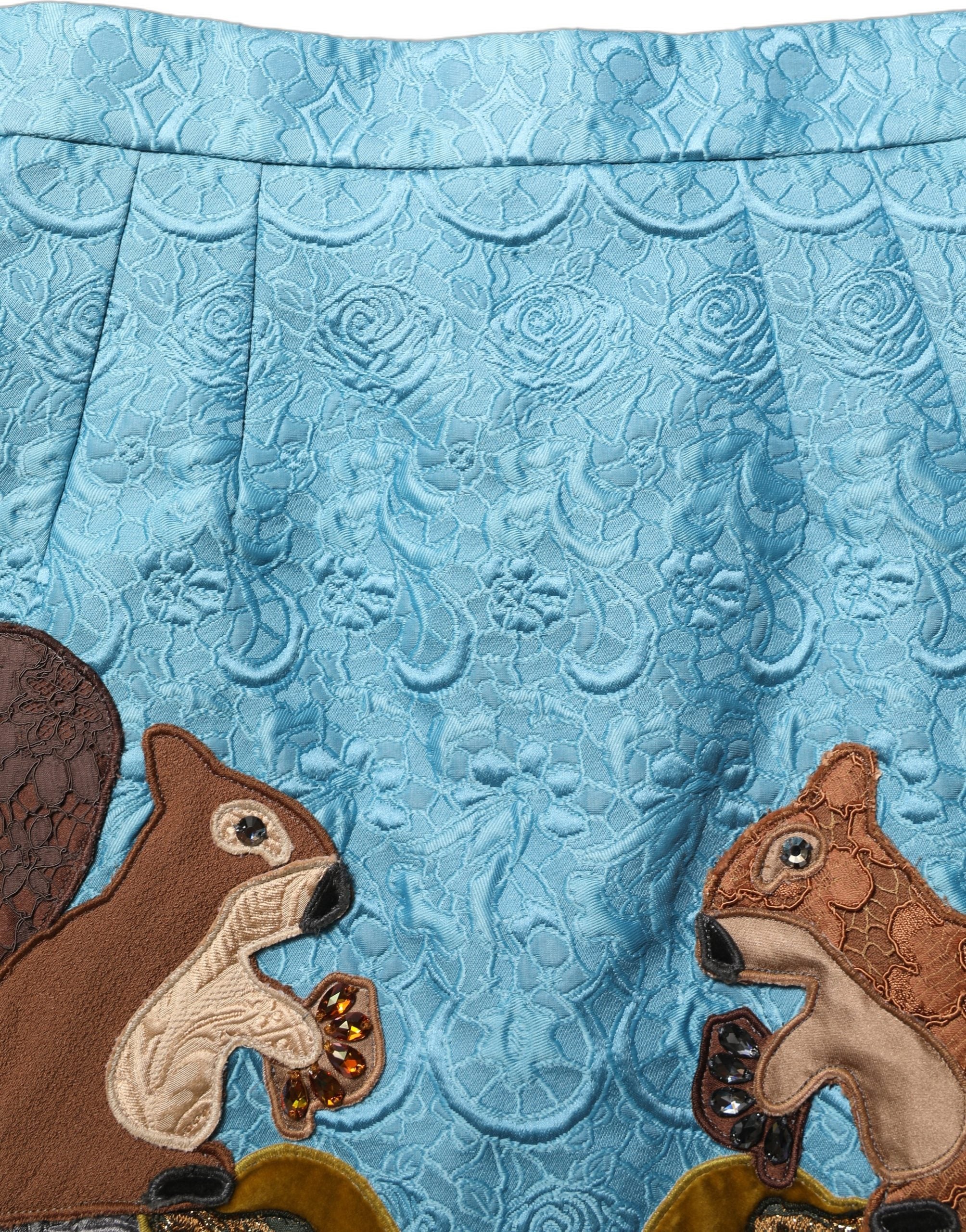Dolce & Gabbana Blue Jacquard Embroidered A-line Skirt