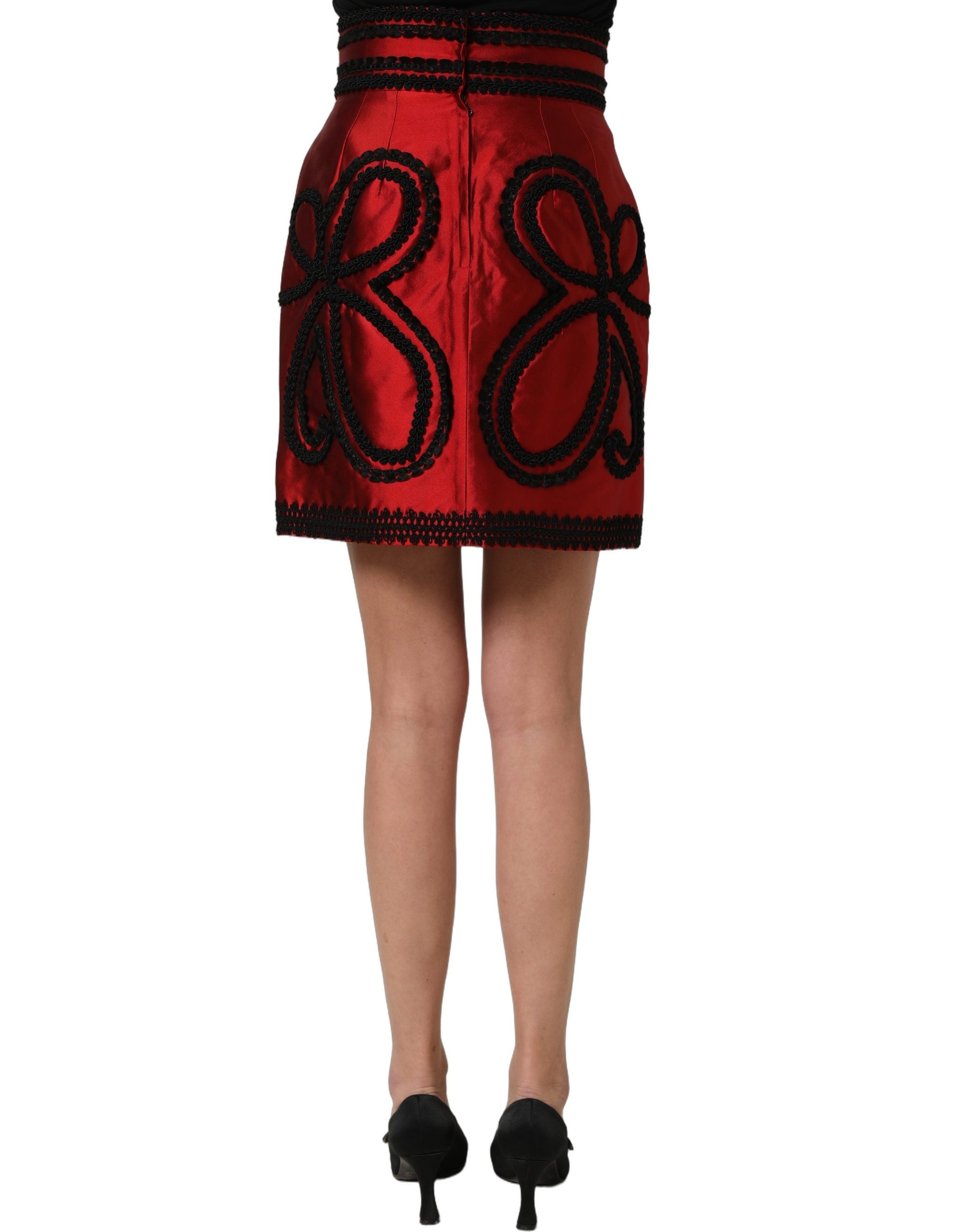 Dolce & Gabbana Red Soutache Embroidery A-line Mini Skirt
