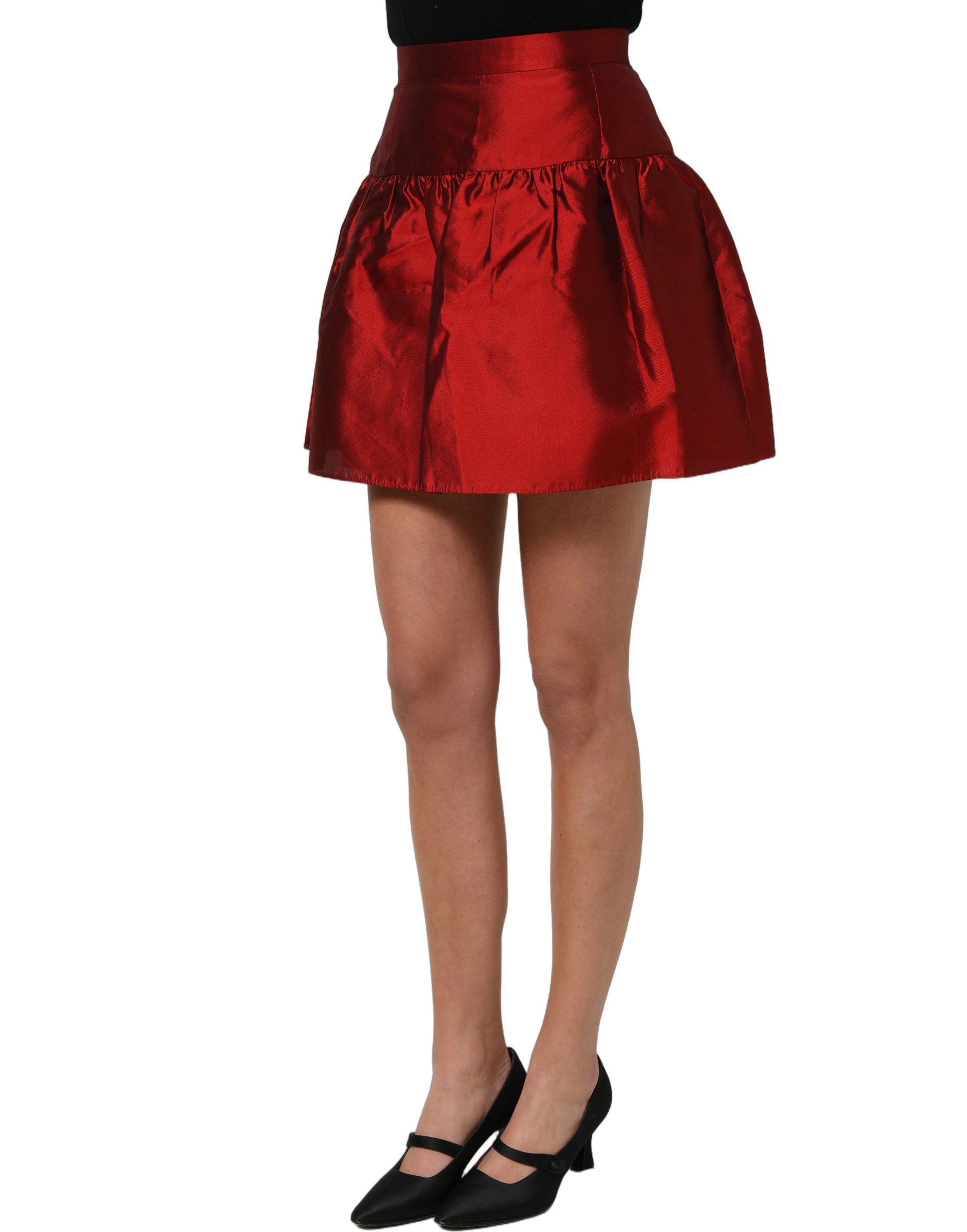 Dolce & Gabbana Red Silk Satin Bubble High Waist Mini Skirt