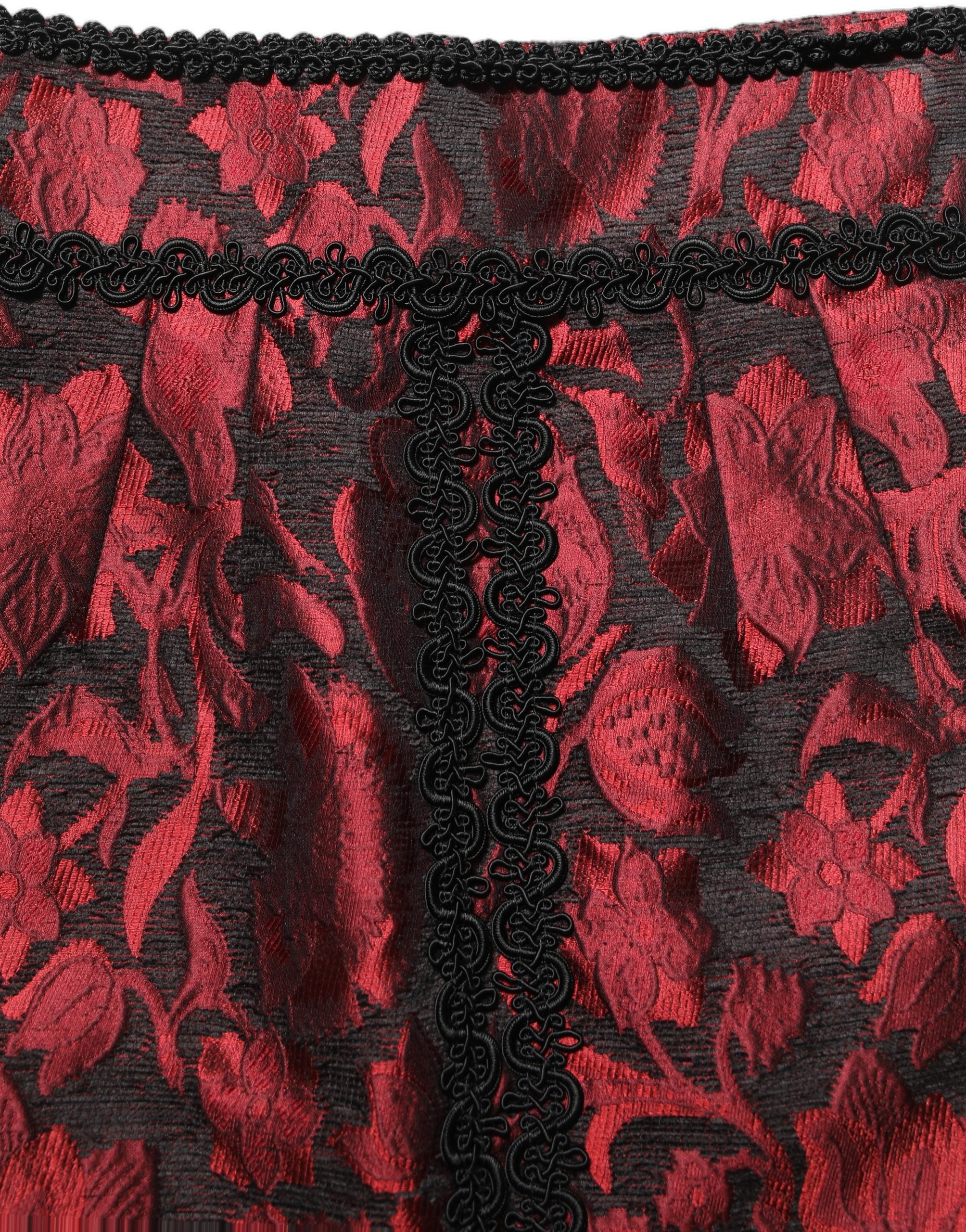 Dolce & Gabbana Red Black Floral Lace Jacquard Mini Skirt