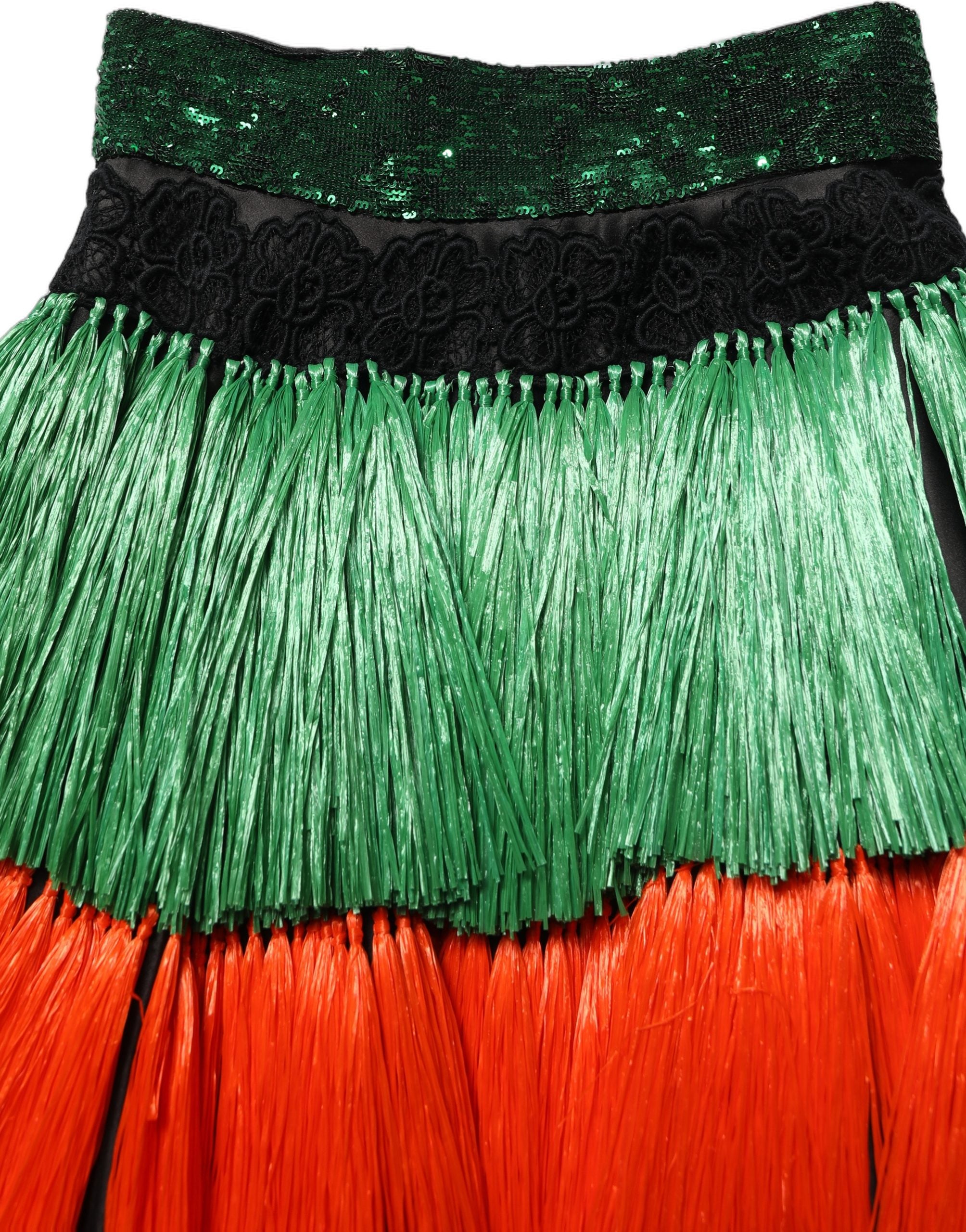 Dolce & Gabbana Multicolor Fringed High Waist Knee Length Skirt