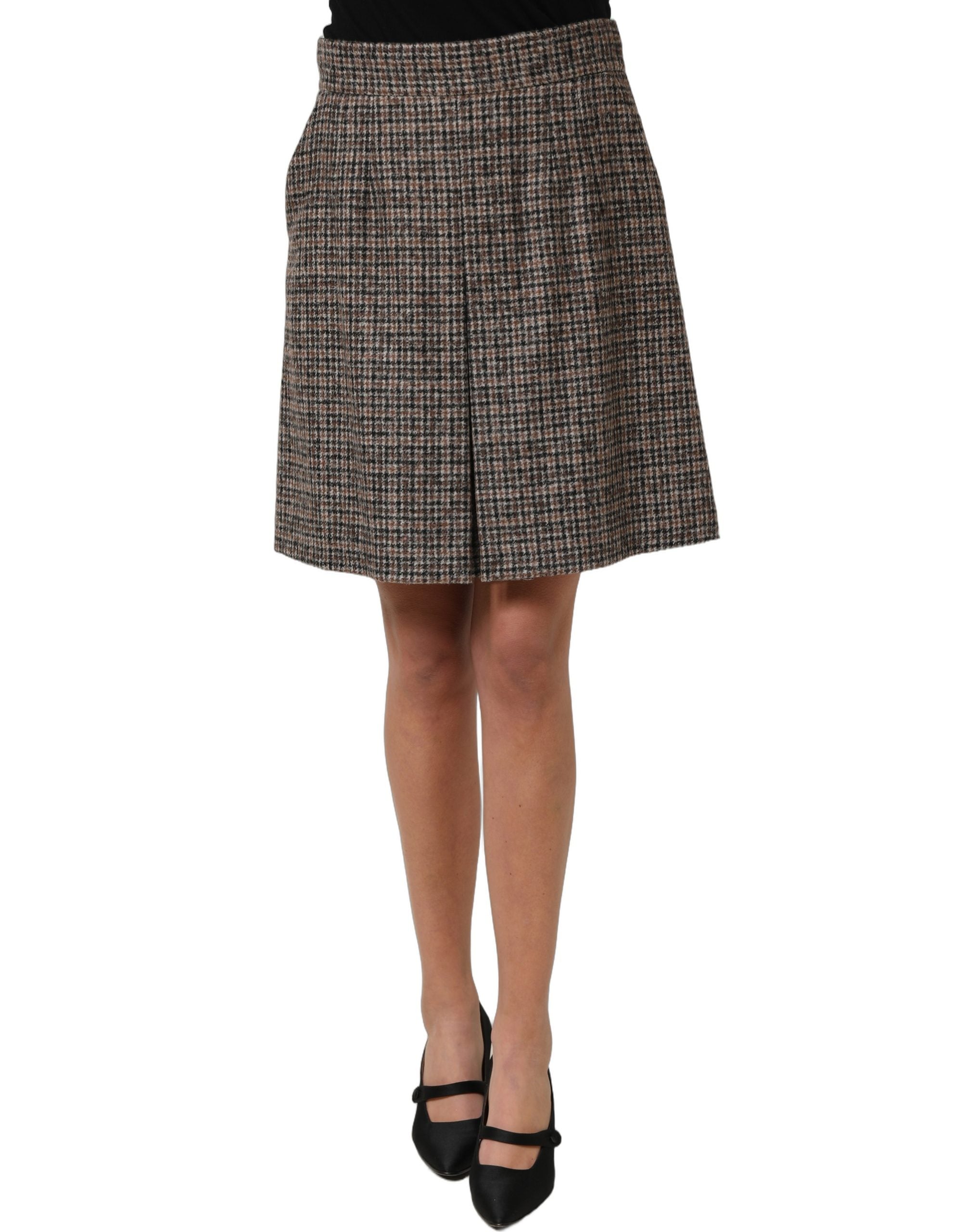 Dolce & Gabbana Brown Tweed High Waist A-line Mini Skirt