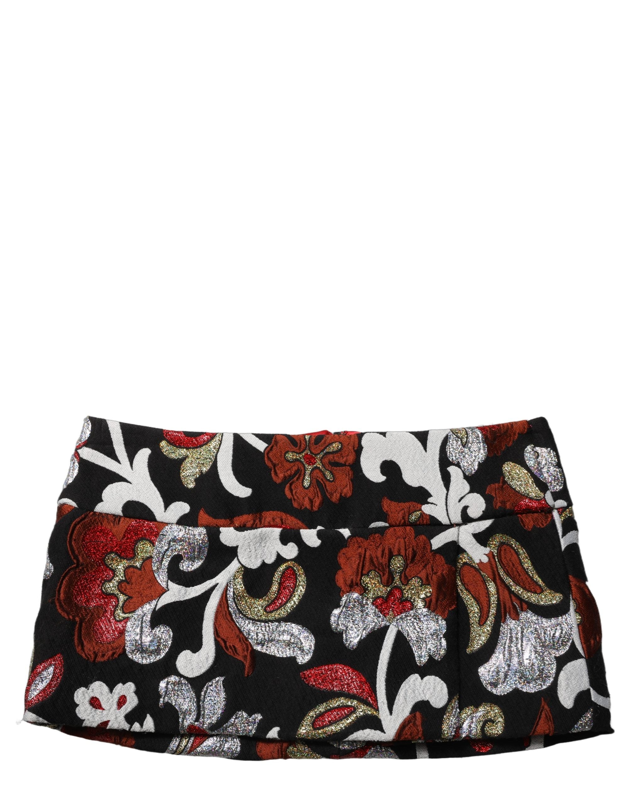 Dolce & Gabbana Black Floral Jacquard Mid Waist Mini Skirt