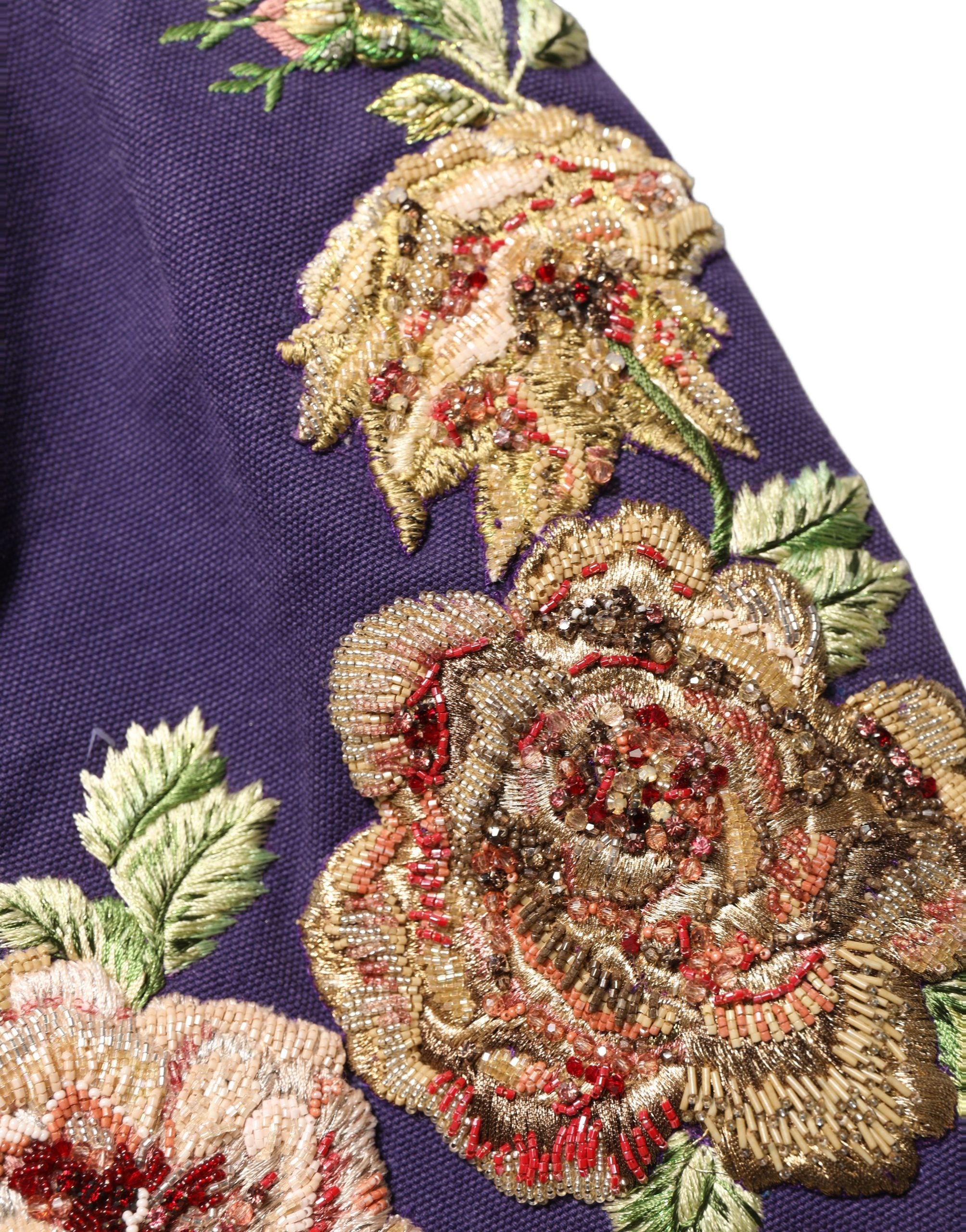 Dolce & Gabbana Purple Floral Embellsihed MidWaist Mini Skirt
