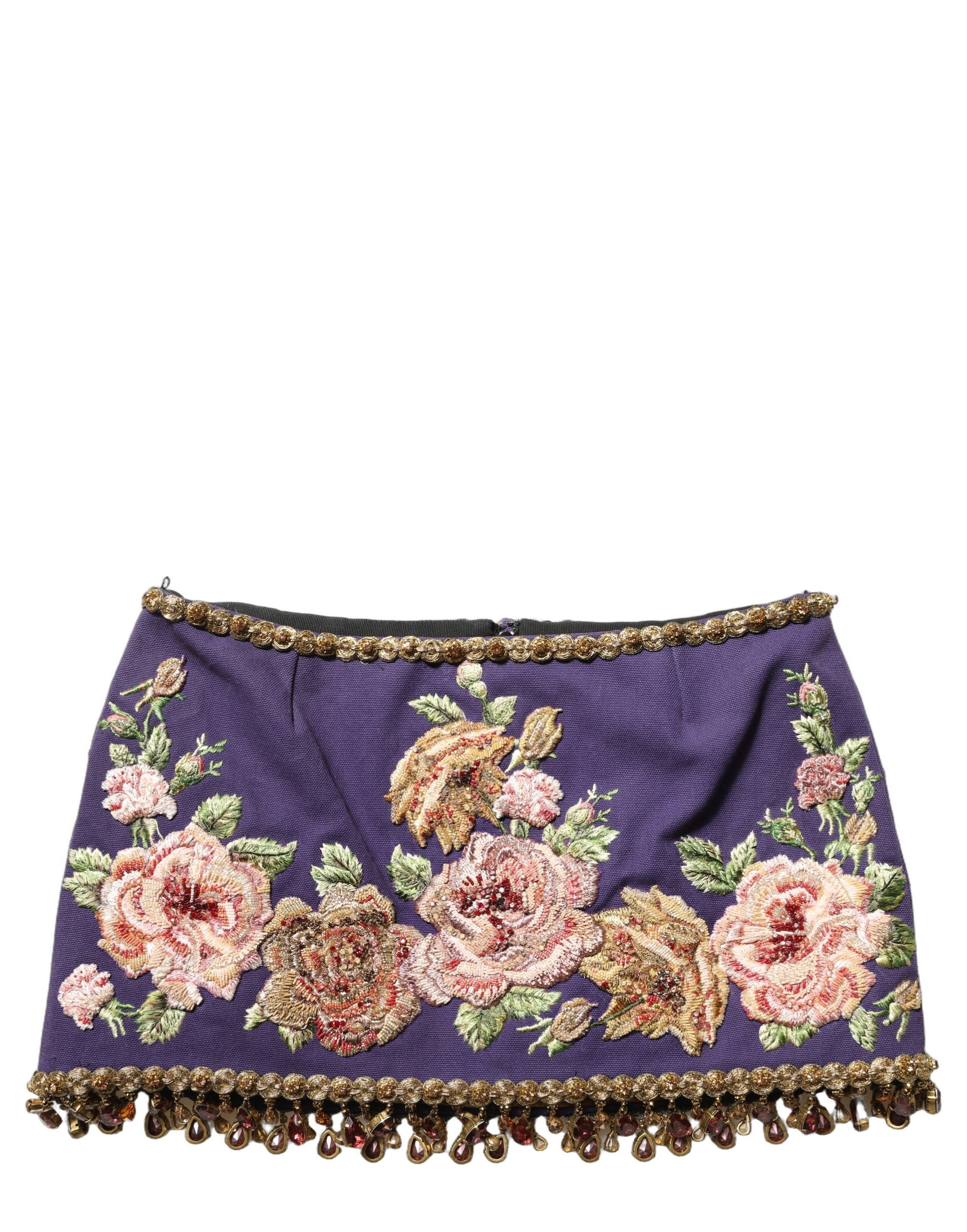 Dolce & Gabbana Purple Floral Embellsihed MidWaist Mini Skirt