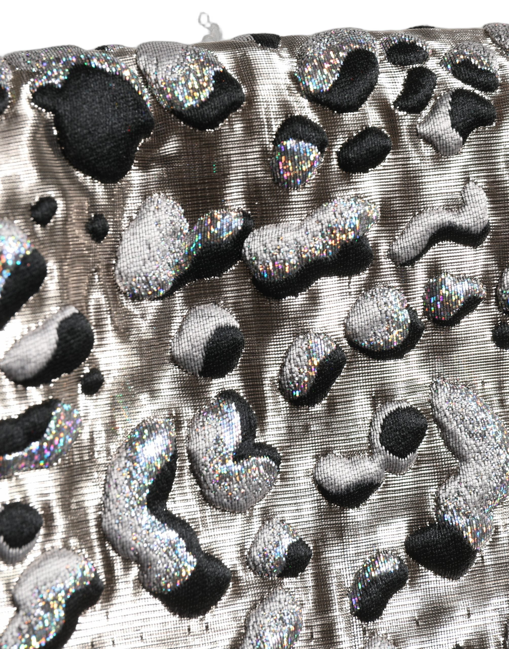 Dolce & Gabbana Silver Leopard Jacquard Mid Waist Mini Skirt