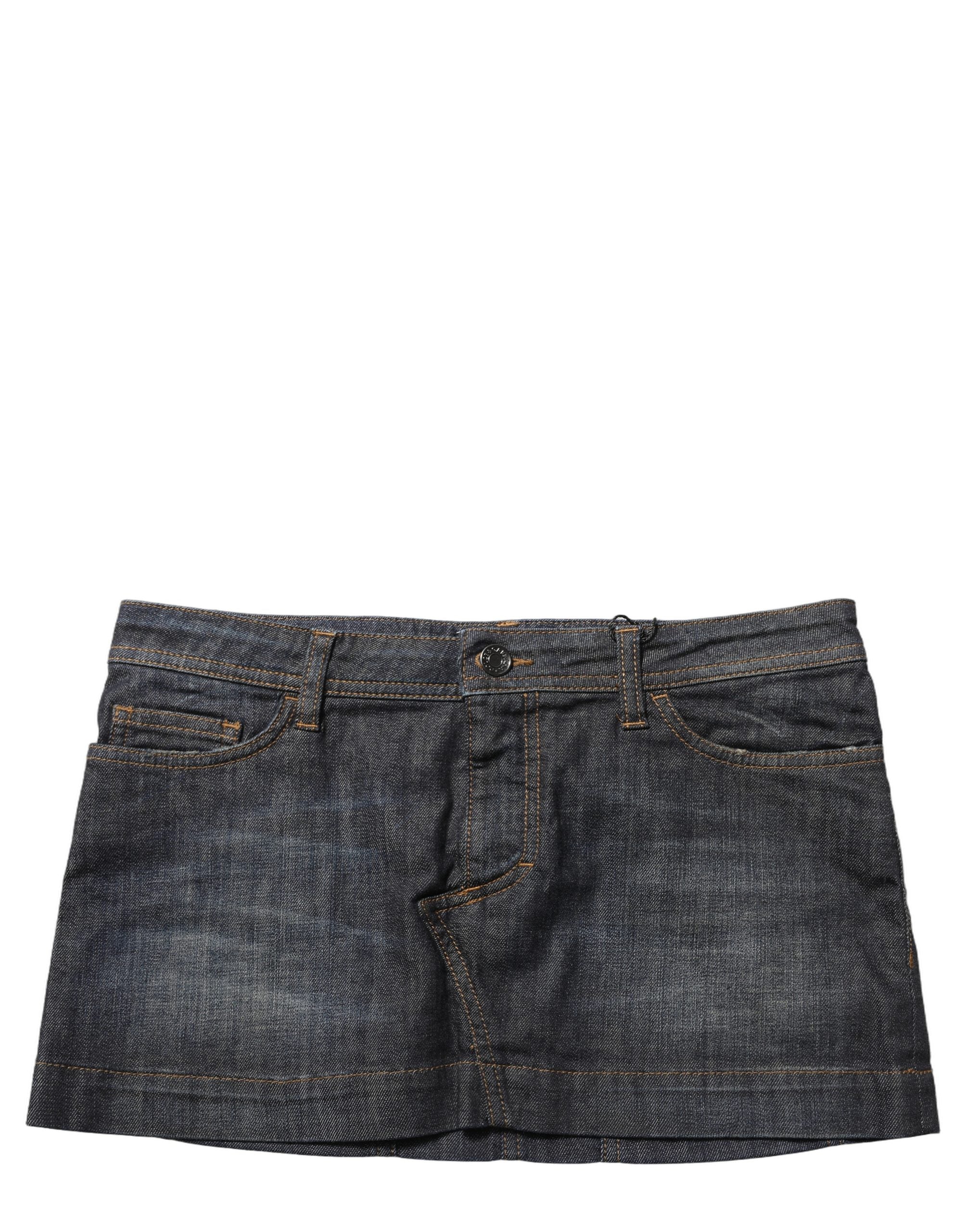 Dolce & Gabbana Black Cotton Spandex Low Waist Denim Mini Skirt