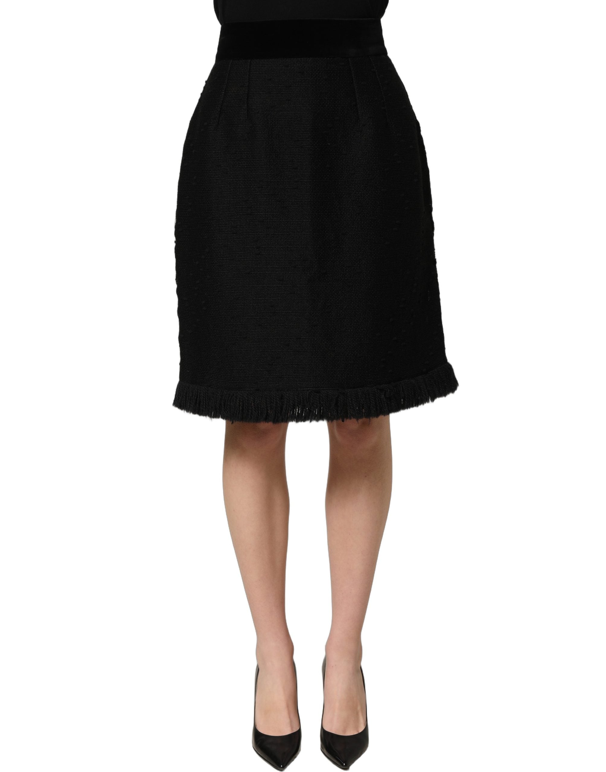 Dolce & Gabbana Black High Waist Pencil Cut Knee Length Skirt