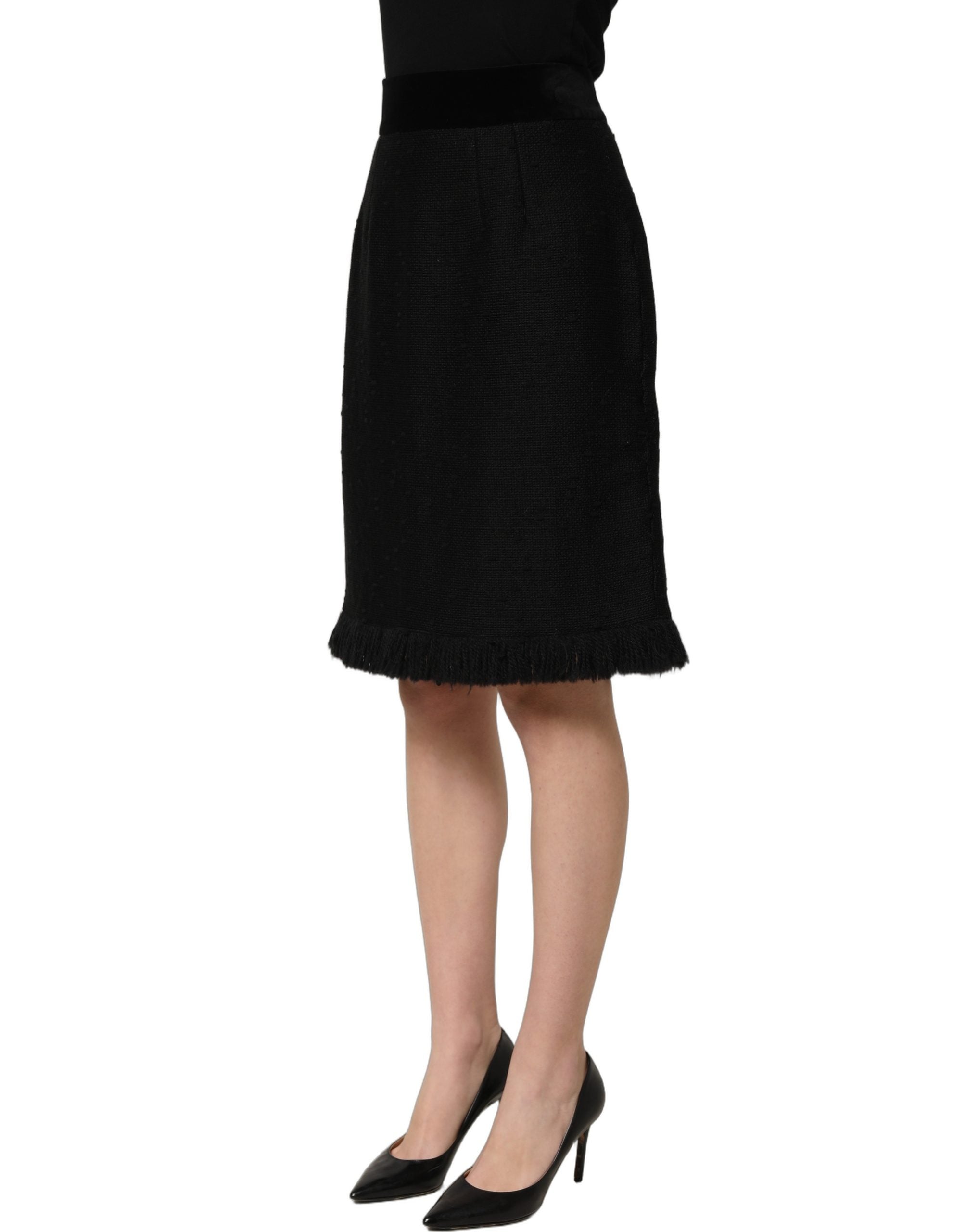 Dolce & Gabbana Black High Waist Pencil Cut Knee Length Skirt
