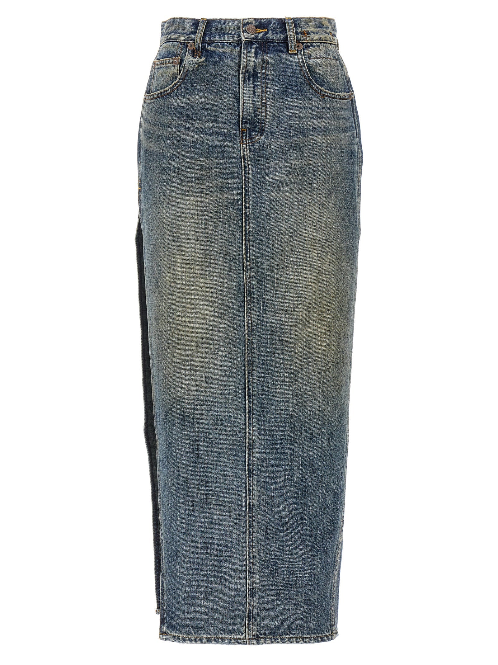 R13 Blue Cotton Mini Skirt