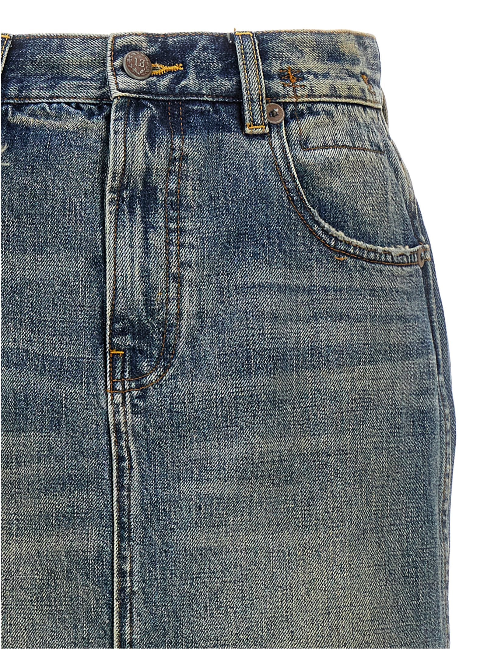 R13 Blue Cotton Mini Skirt