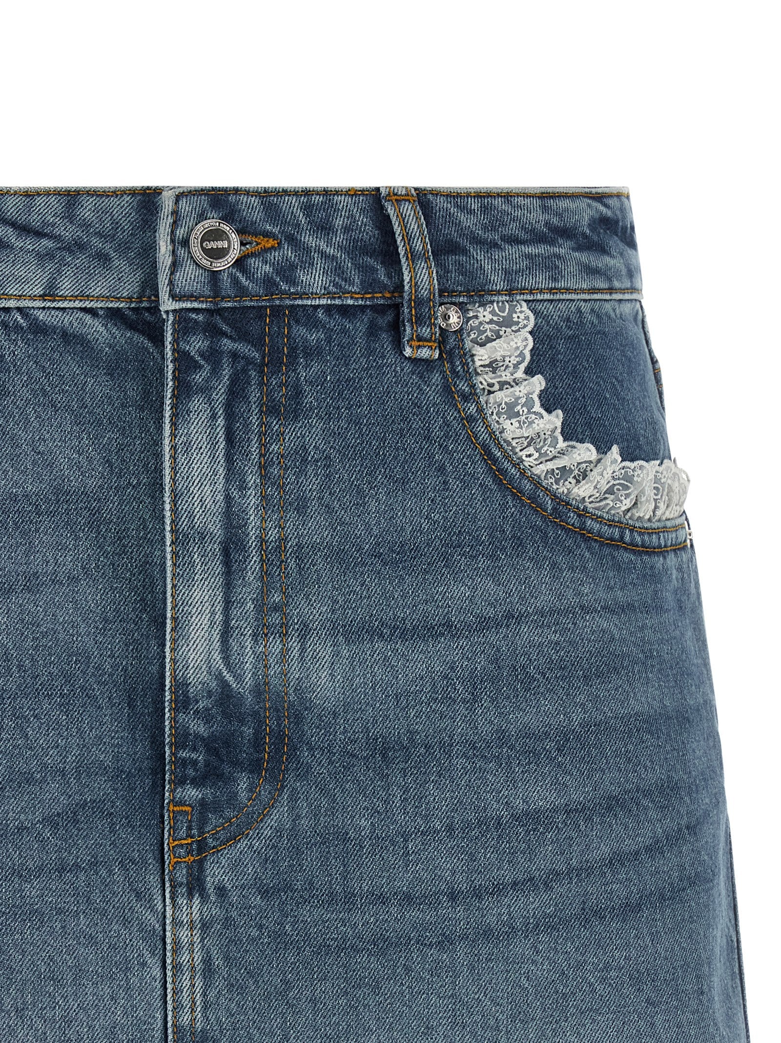 Ganni Blue Cotton Long Skirt