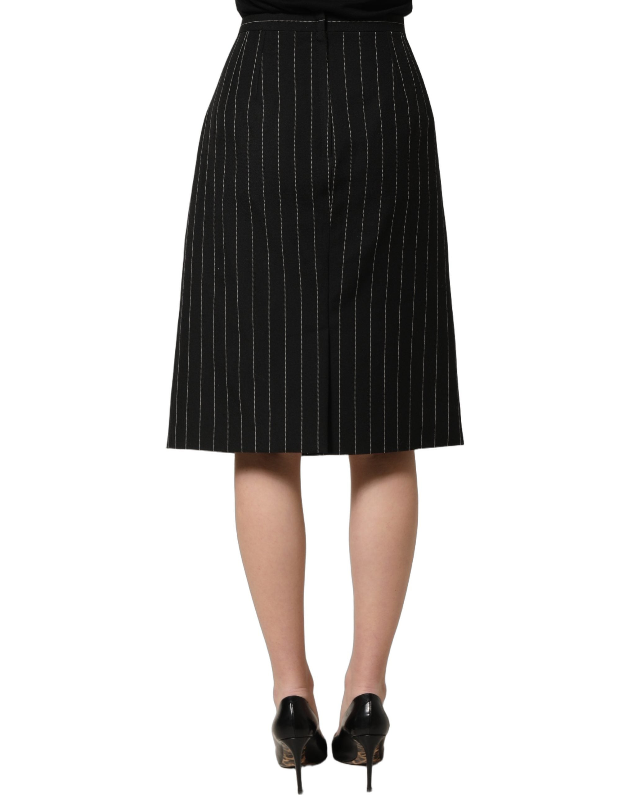 Dolce & Gabbana Black Pinstriped HighWaist Pencil Cut Skirt