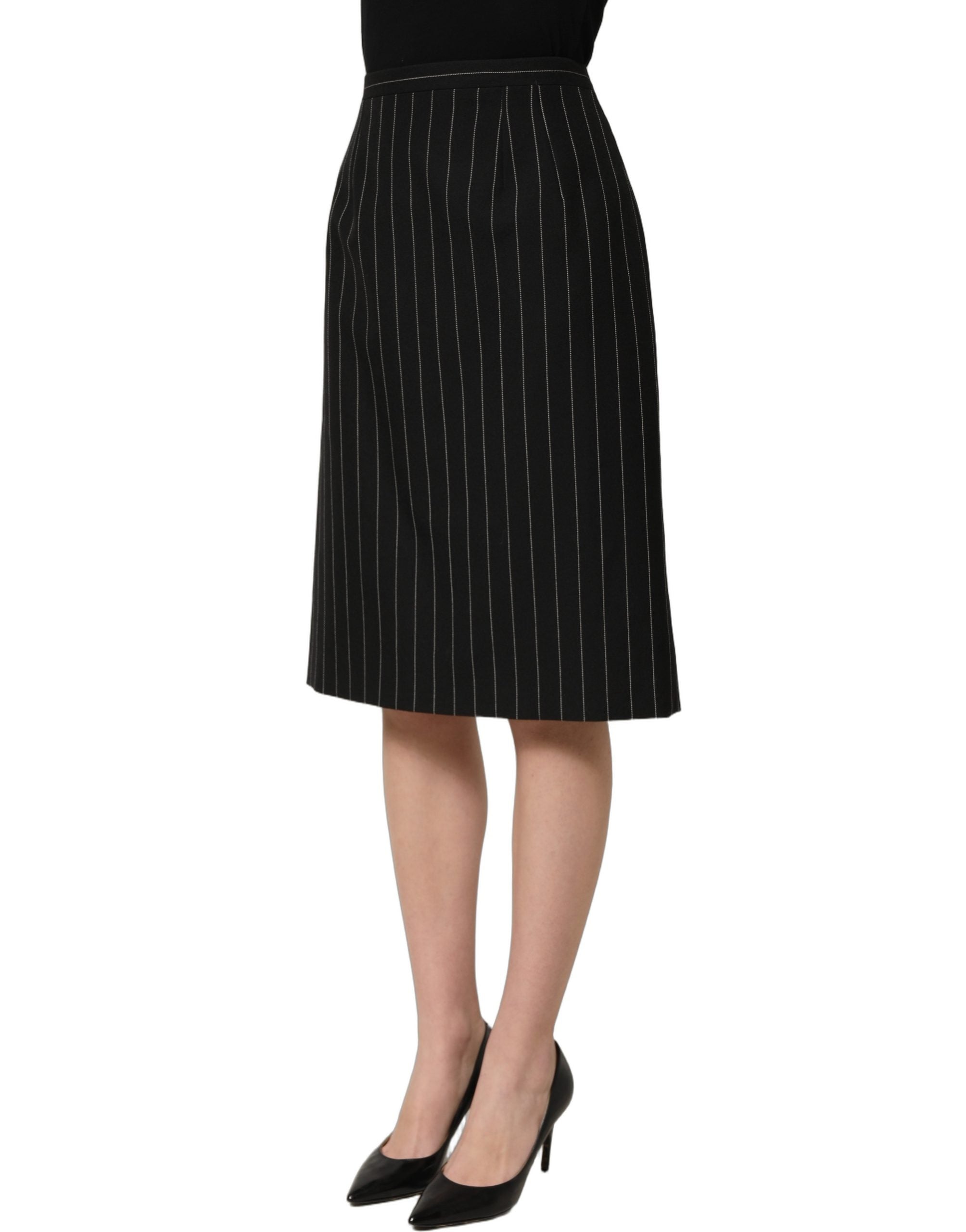 Dolce & Gabbana Black Pinstriped HighWaist Pencil Cut Skirt