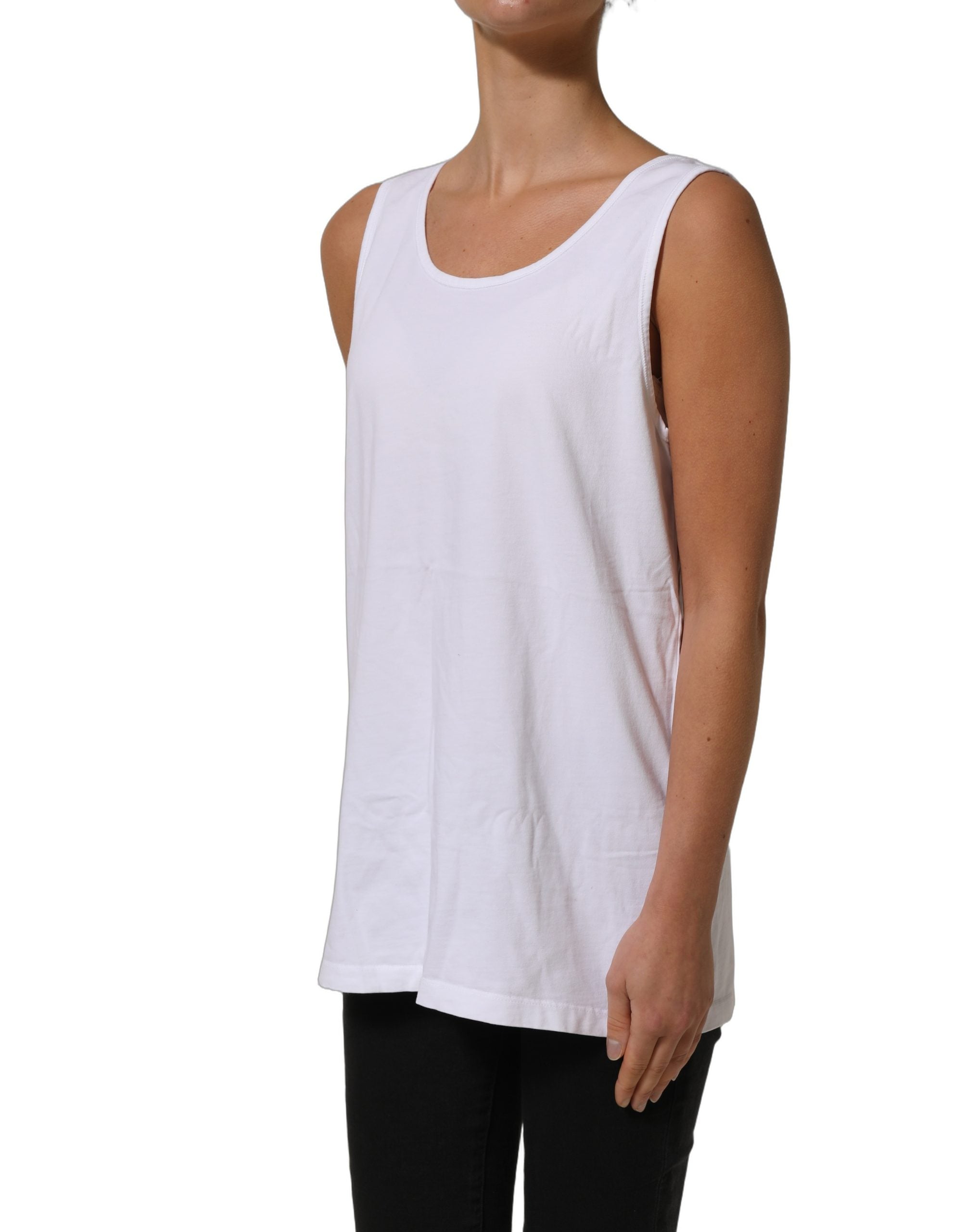 American Vintage White Cotton Round Neck Sleeveless Tank Top