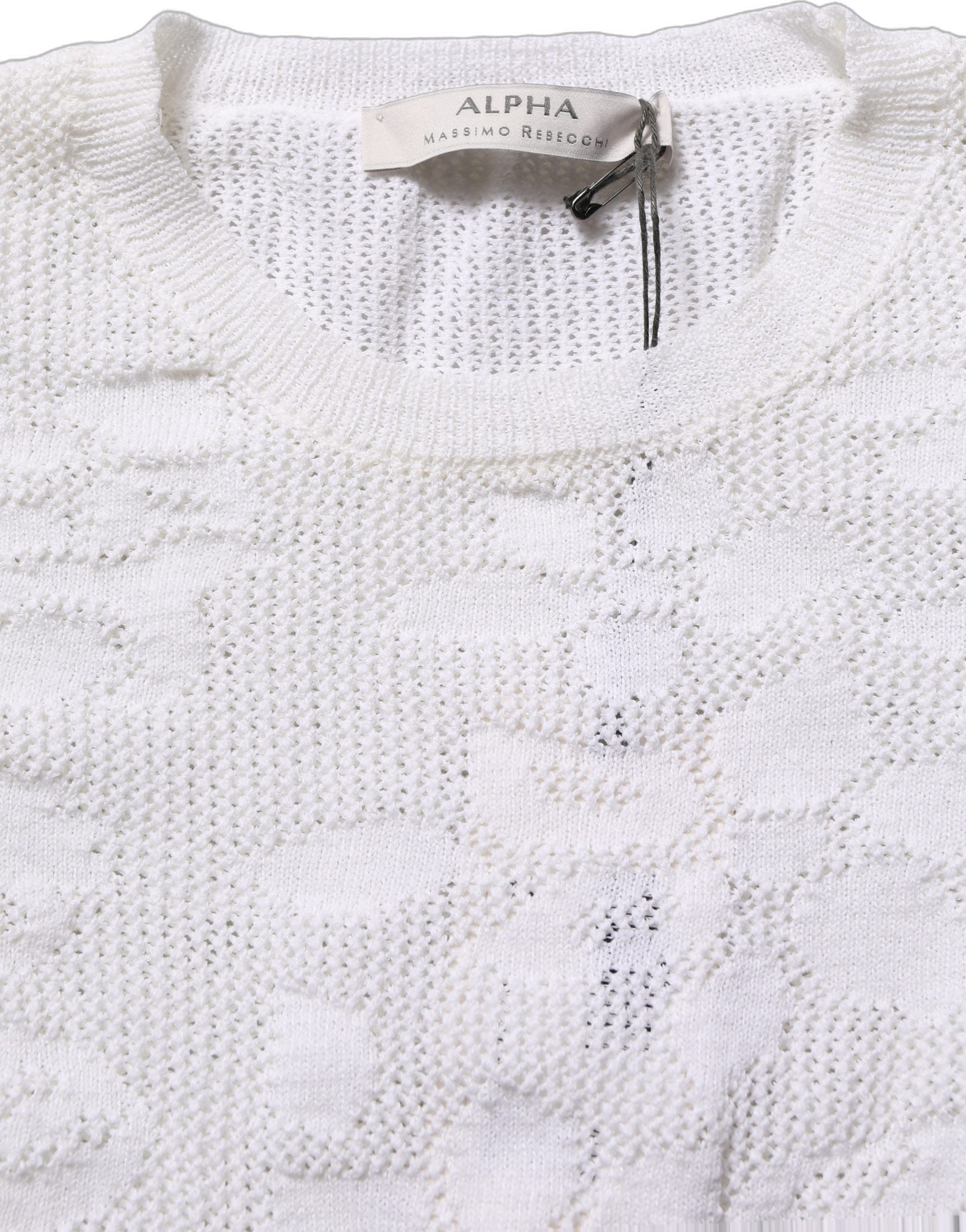 Alpha Studio White Floral Lace Knit Fabric Short Sleeves Blouse Top
