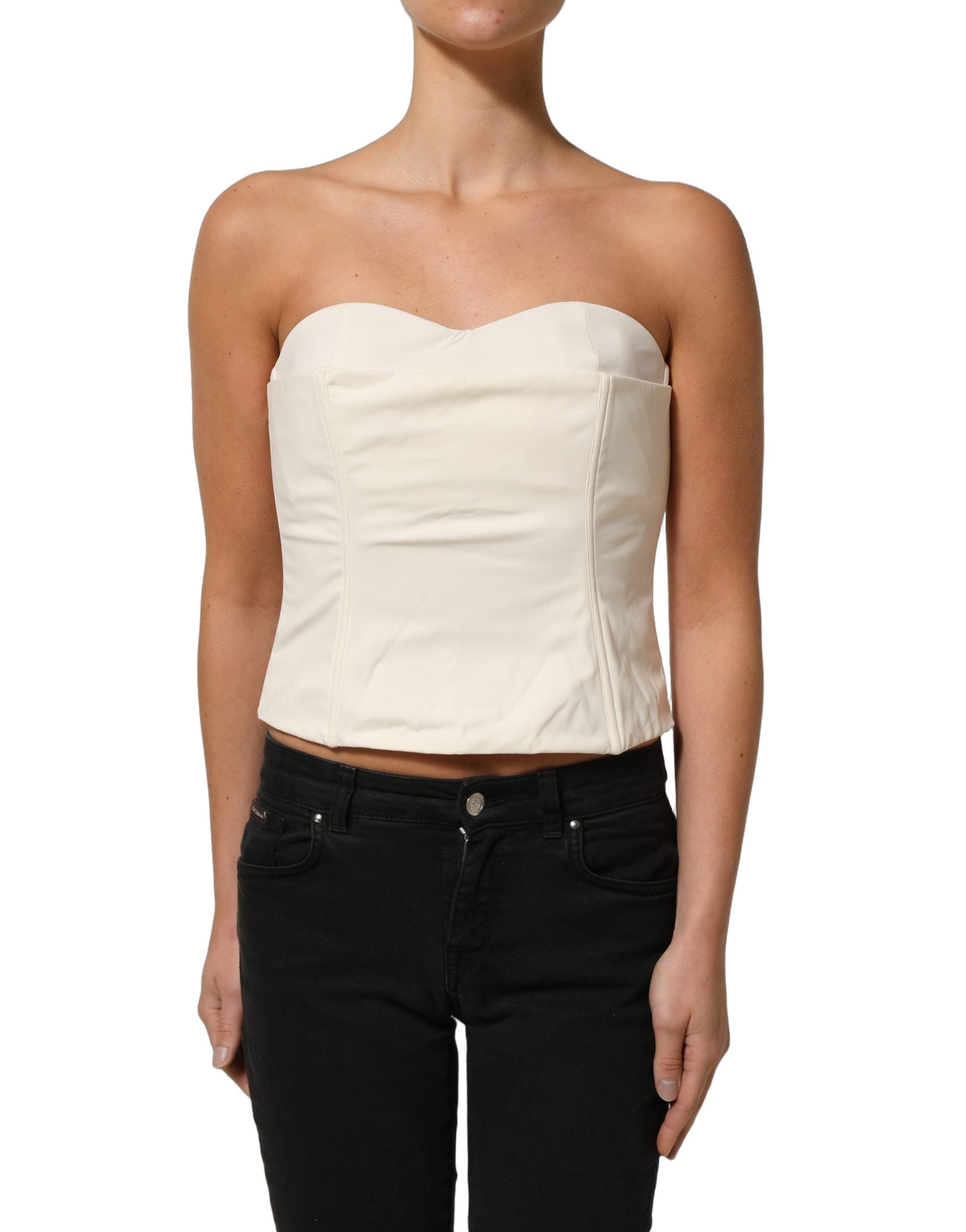 Elisabetta Franchi Off White Strapless Sweetheart Neck Top