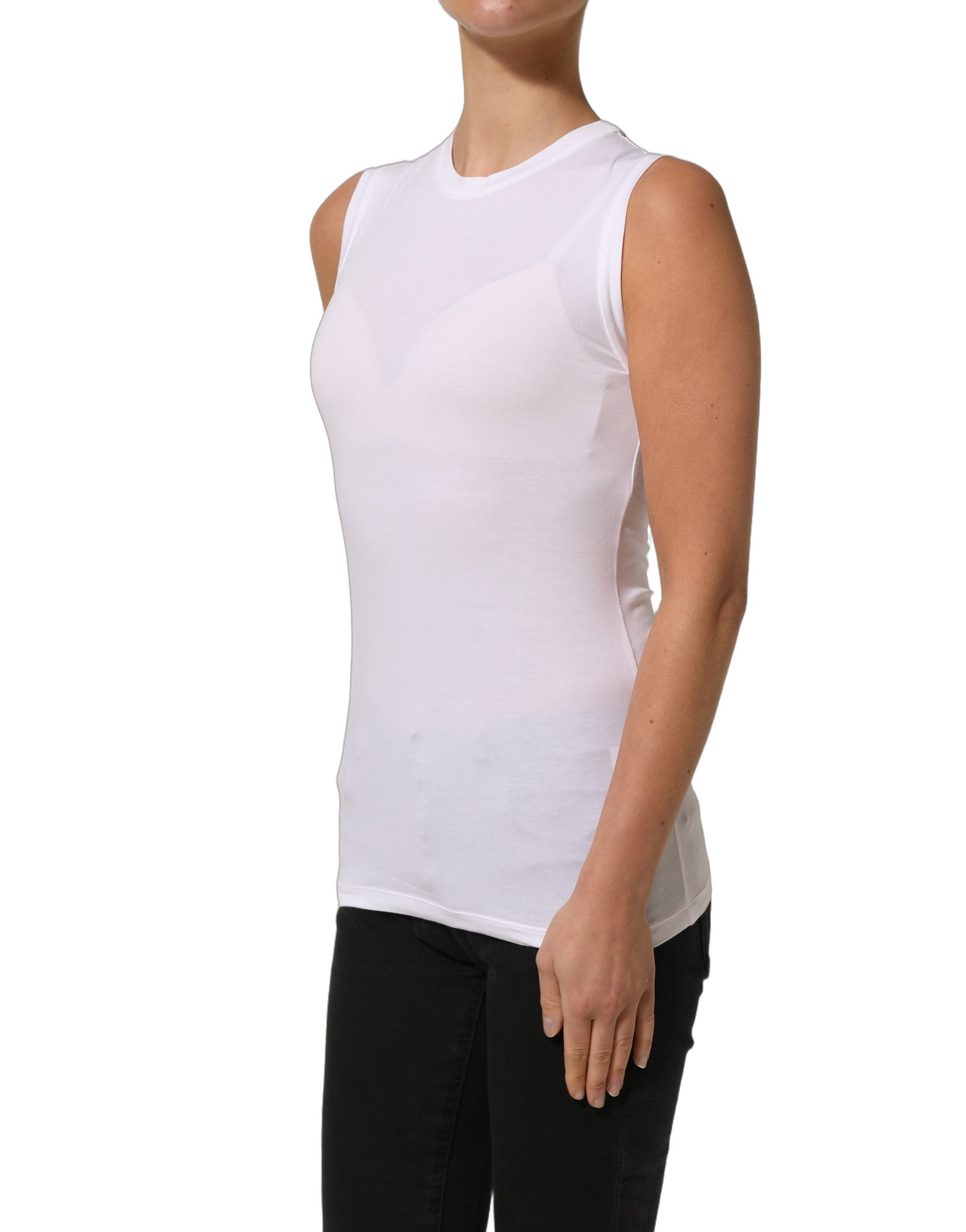 Brunello Cucinelli White SleeveLess Crew Neck Tank Blouse Top
