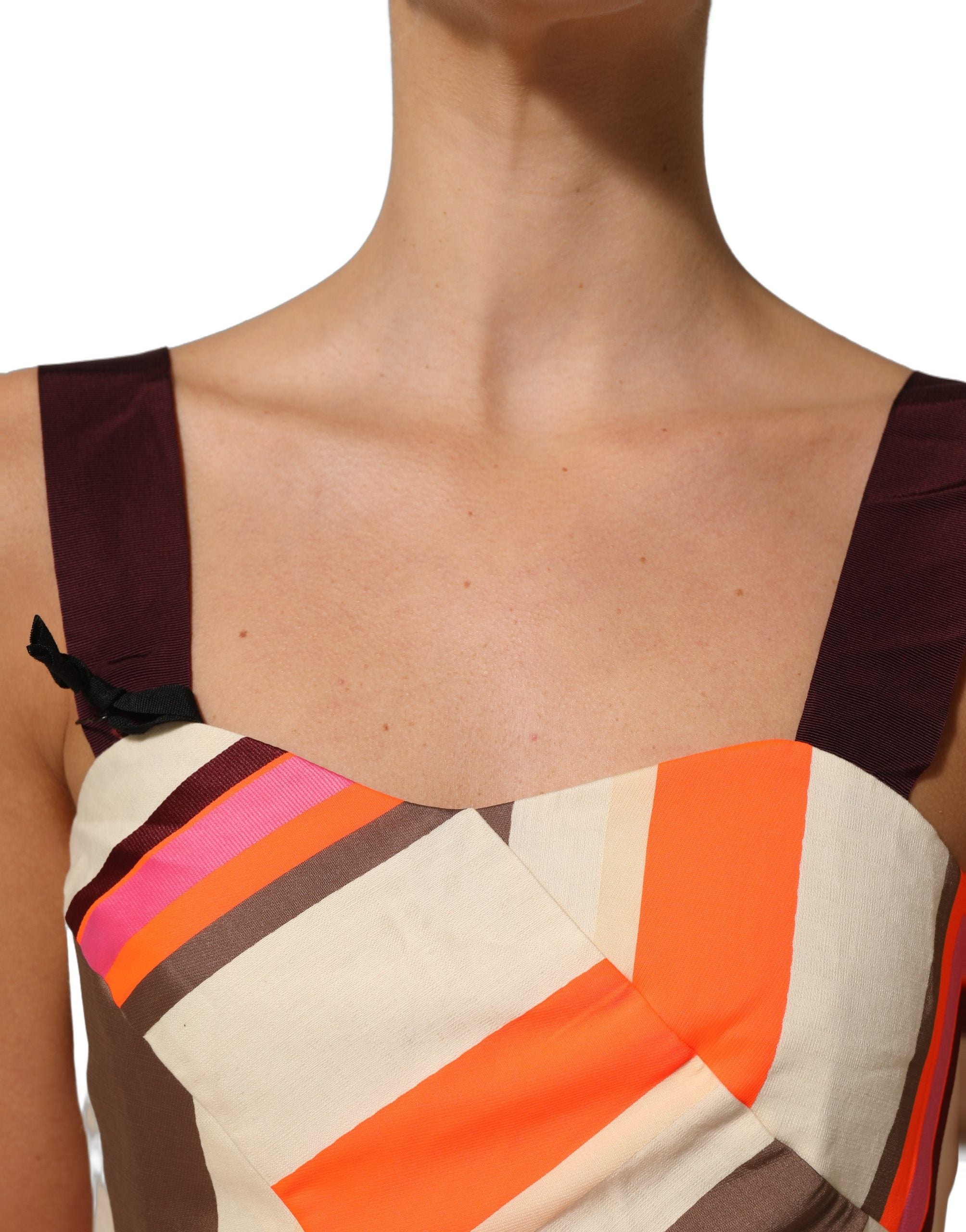 PINKO Multicolor Striped Cotton Sleeveless Draped Peplum Top