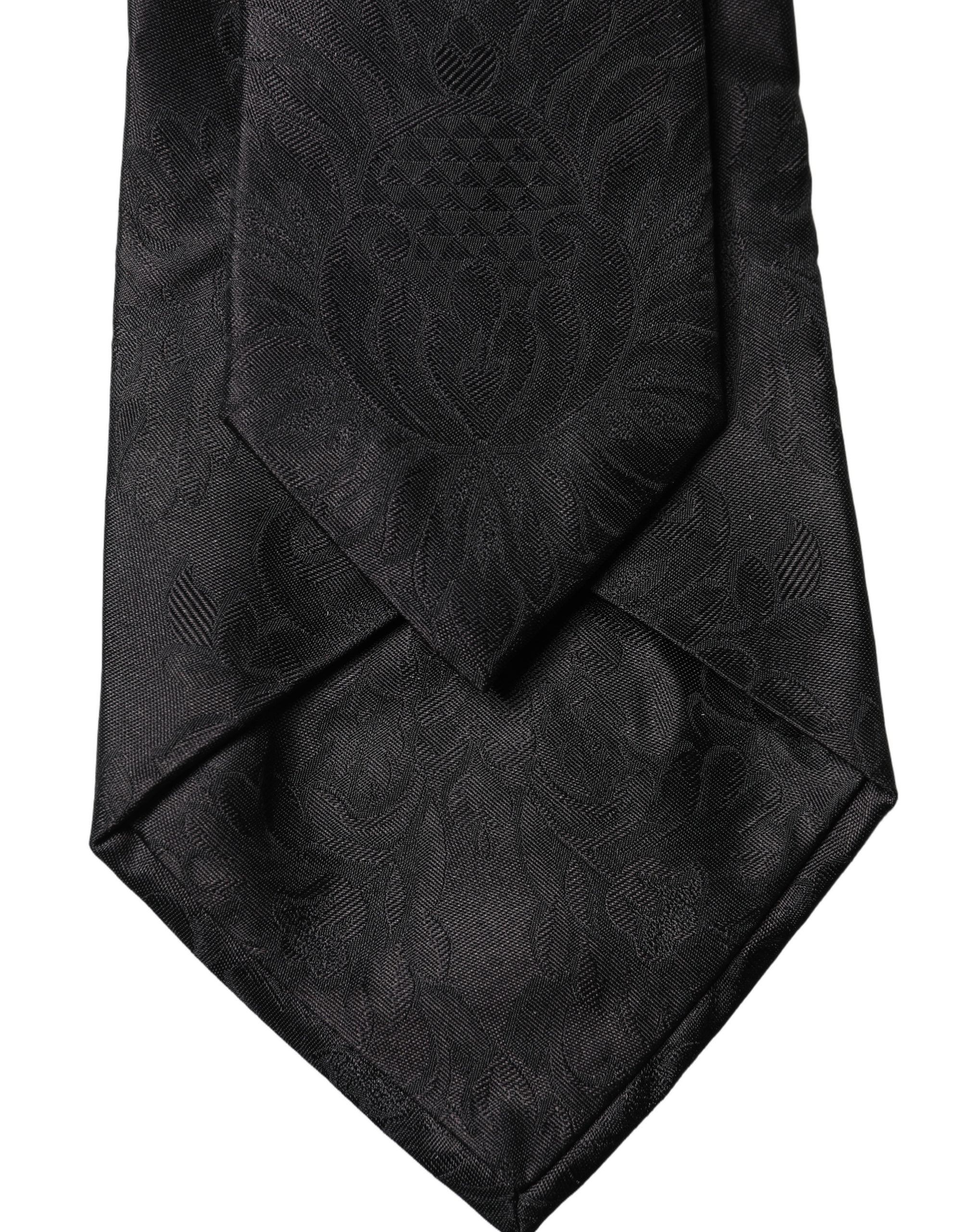 Dolce & Gabbana Black Paisley Woven Silk Adjustable Women Necktie Tie