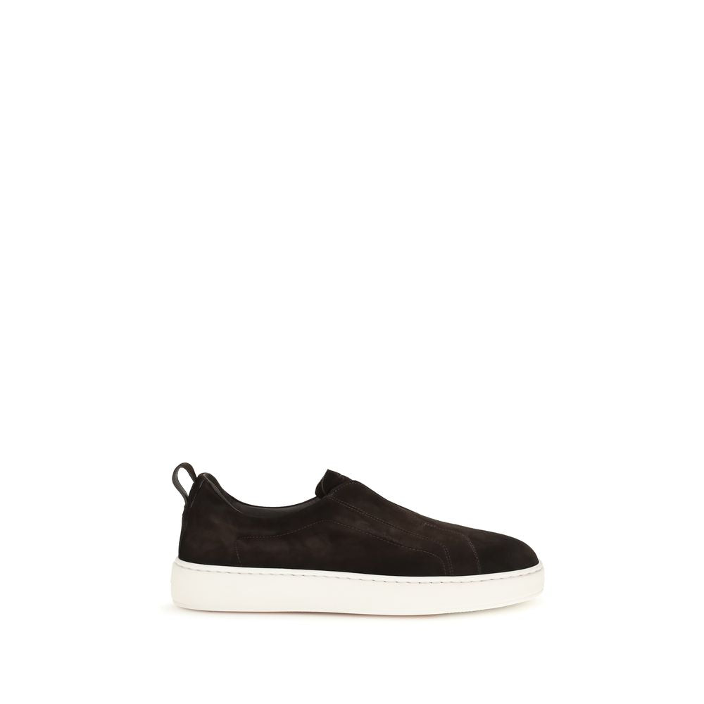 Santoni Brown Calf Leather Bos Taurus Sneakers