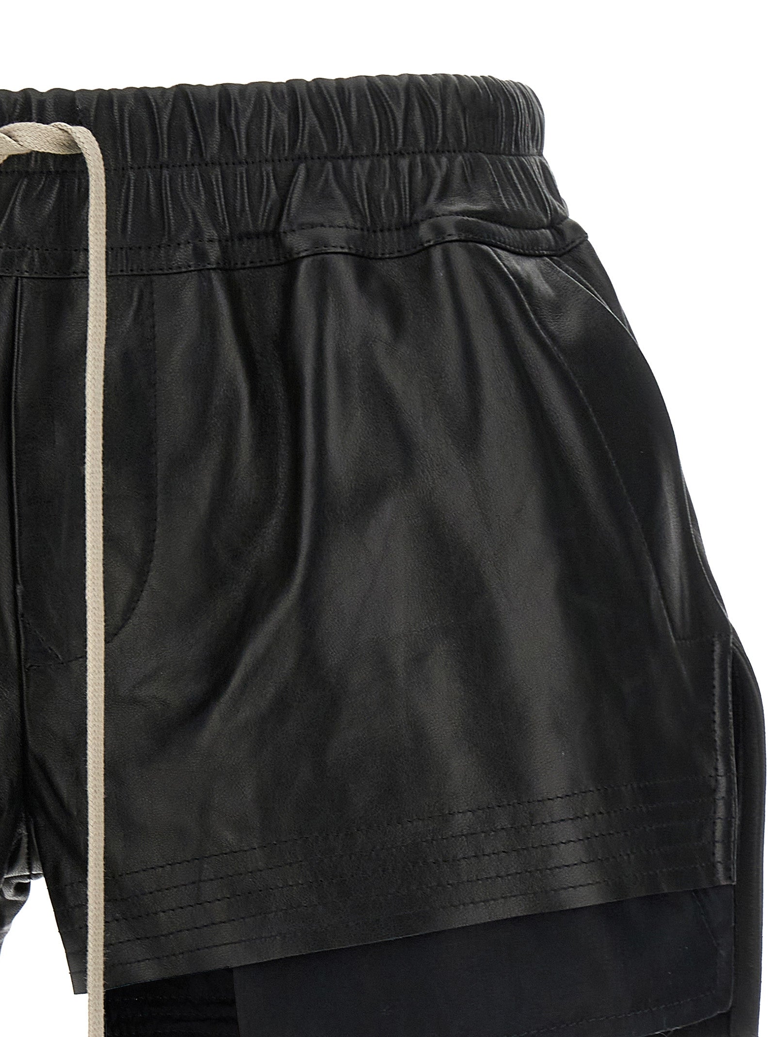 Rick Owens Black Lamb Leather Bermuda Shorts