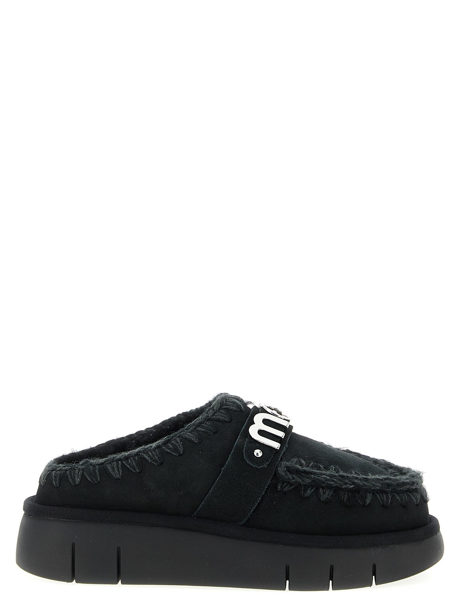 Mou Black Lamb Leather Clogs