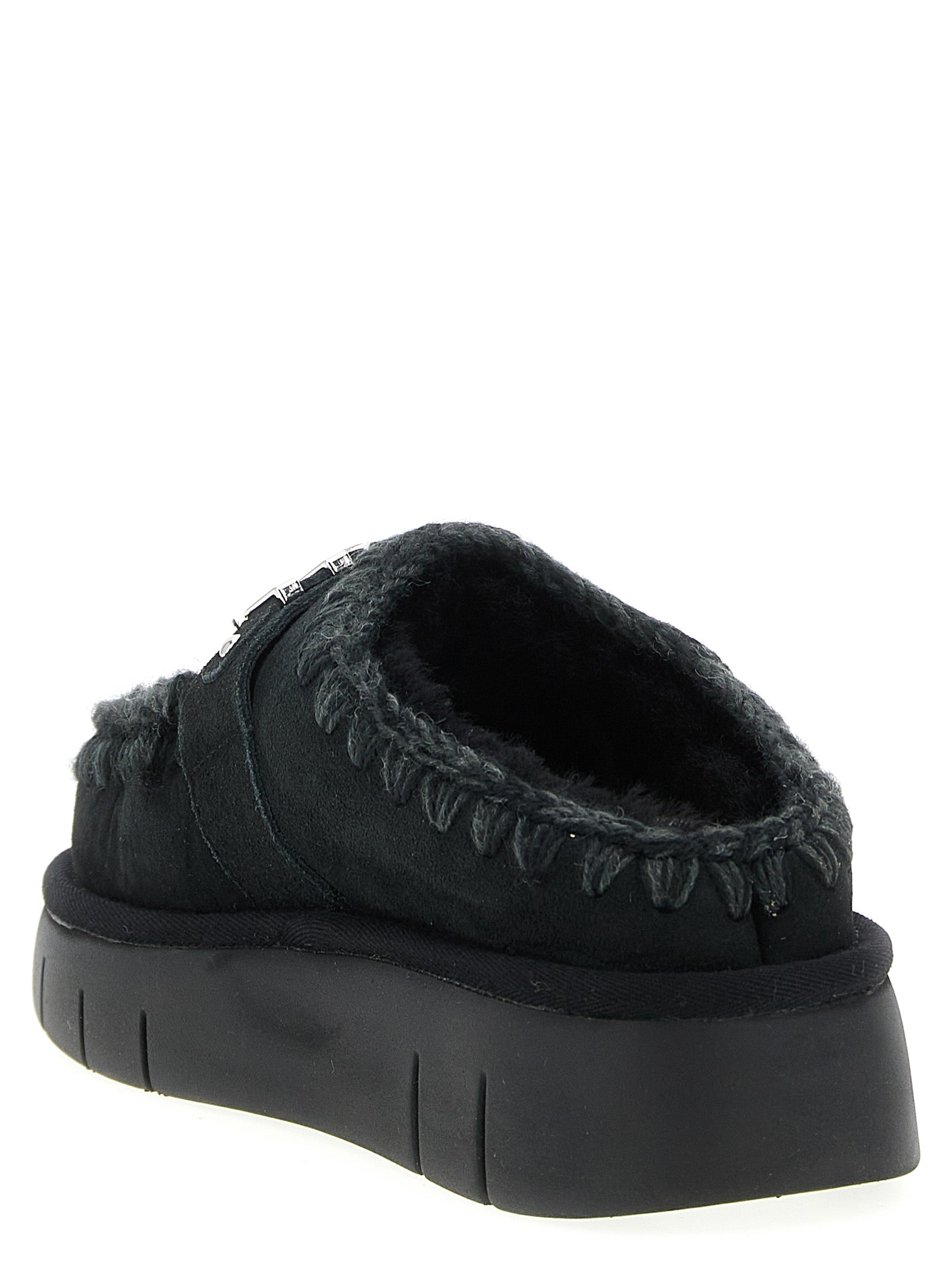 Mou Black Lamb Leather Clogs