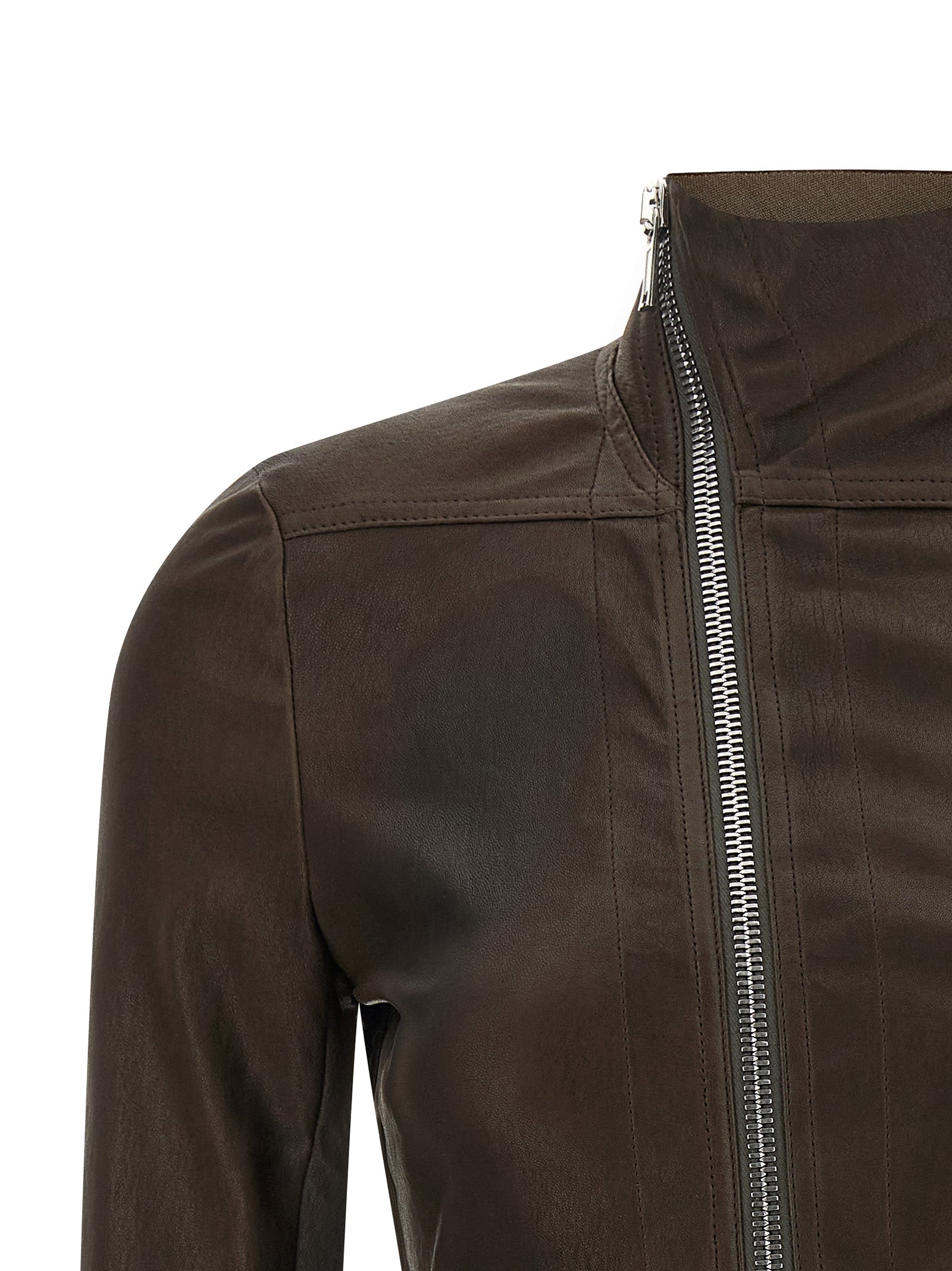 Rick Owens Brown Lamb Leather Leather Jacket