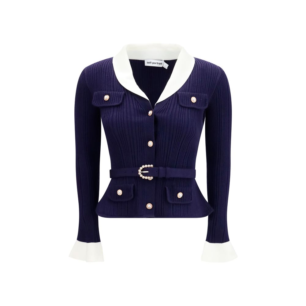 Self-Portrait Blue Polyamide Cardigan
