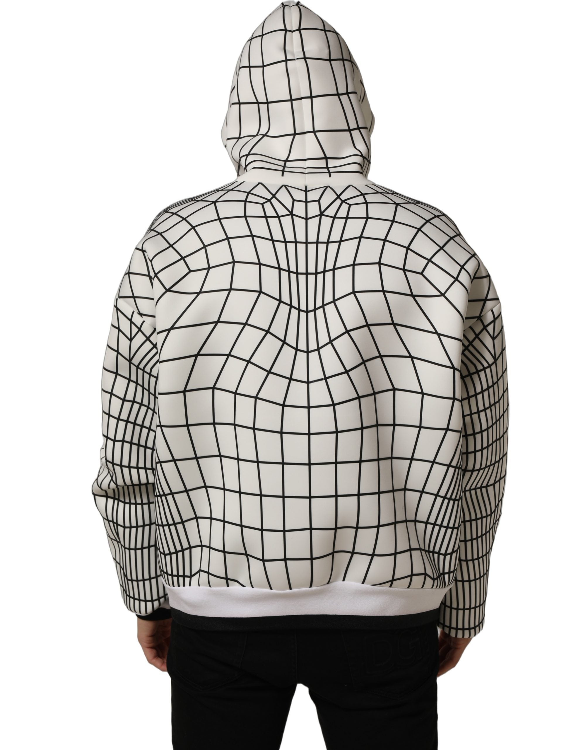 Dolce & Gabbana White Black WarpGrid Pattern Hoodie Sweater