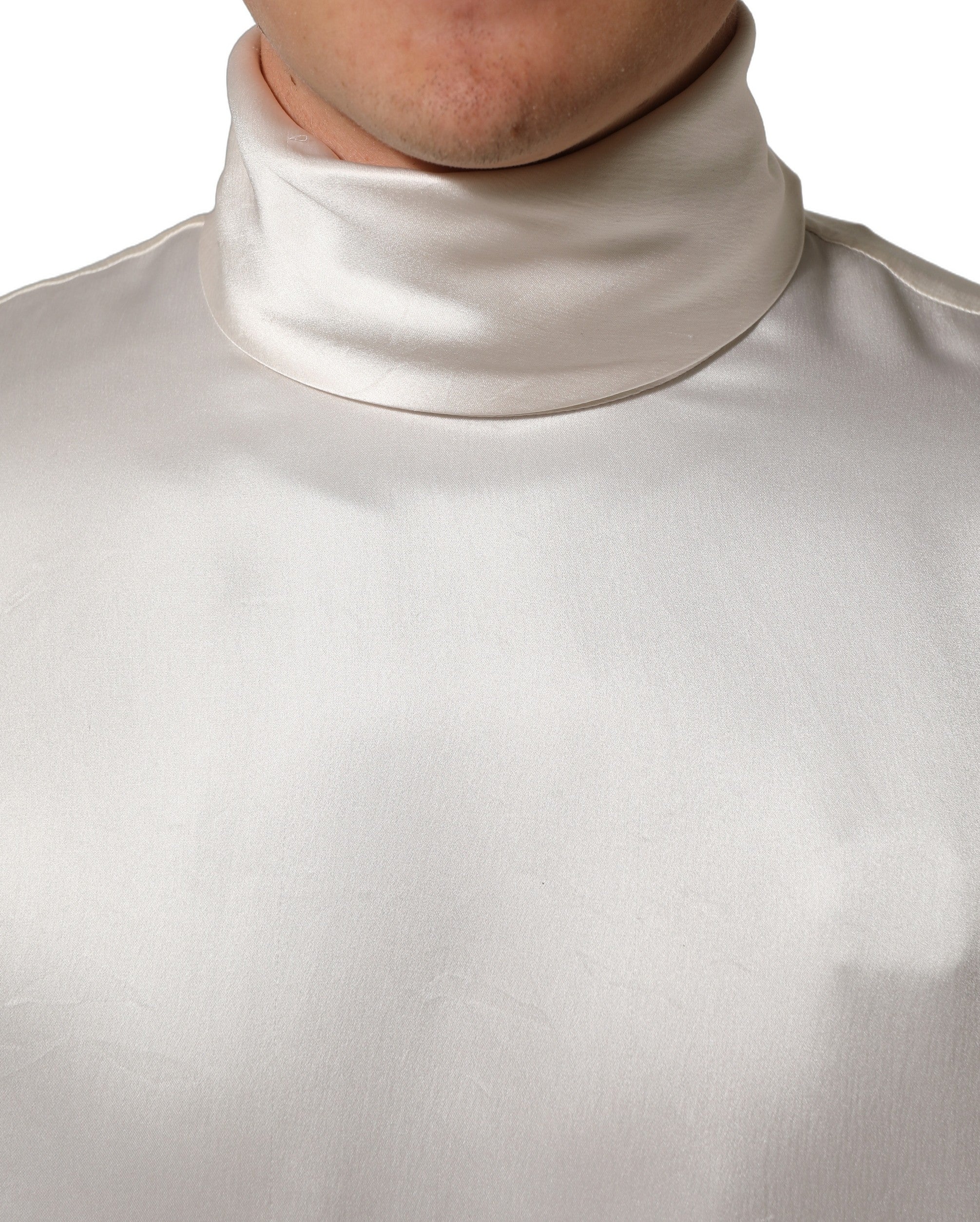 Dolce & Gabbana White Silk Long Sleeves Turtleneck Sweater