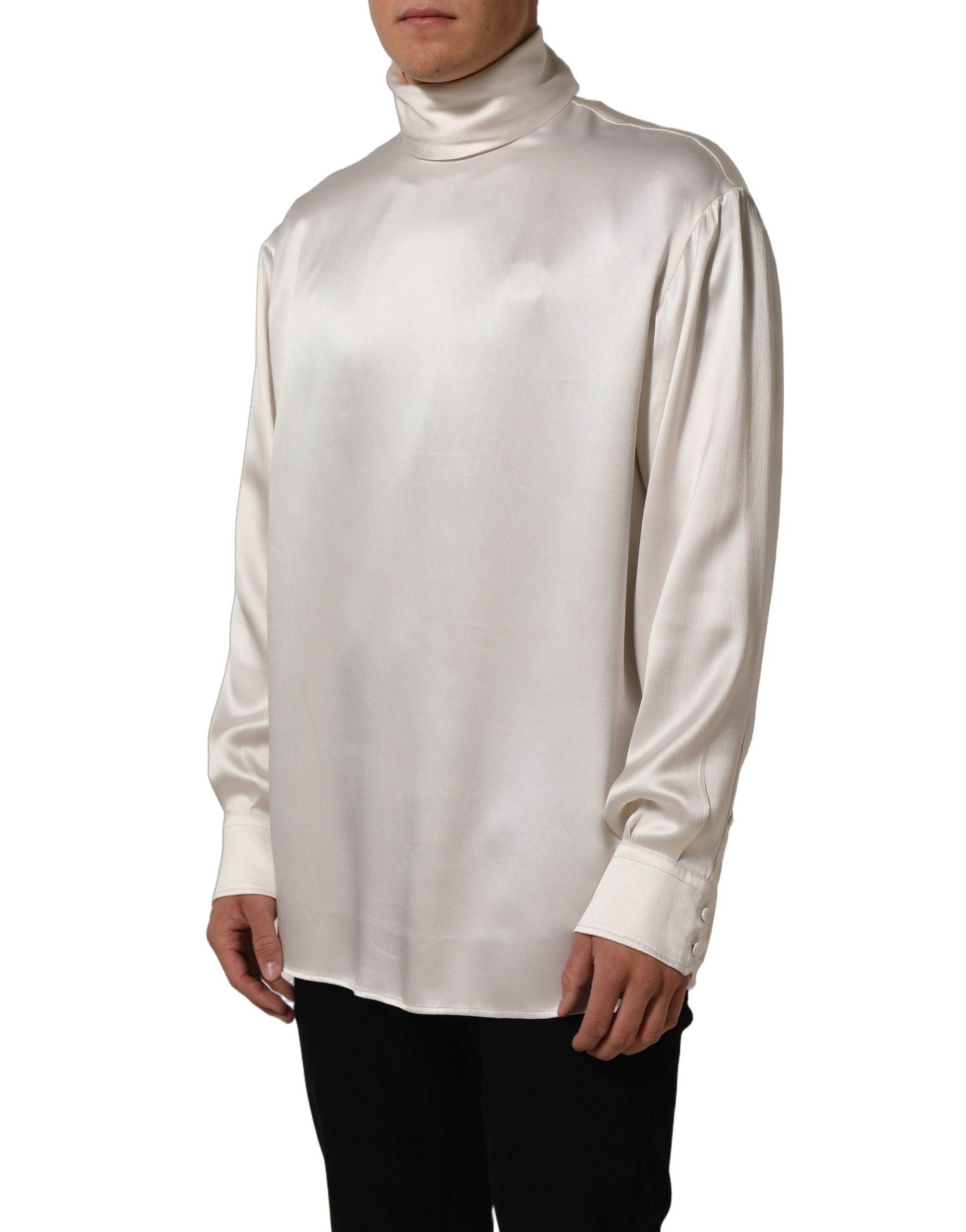 Dolce & Gabbana White Silk Long Sleeves Turtleneck Sweater