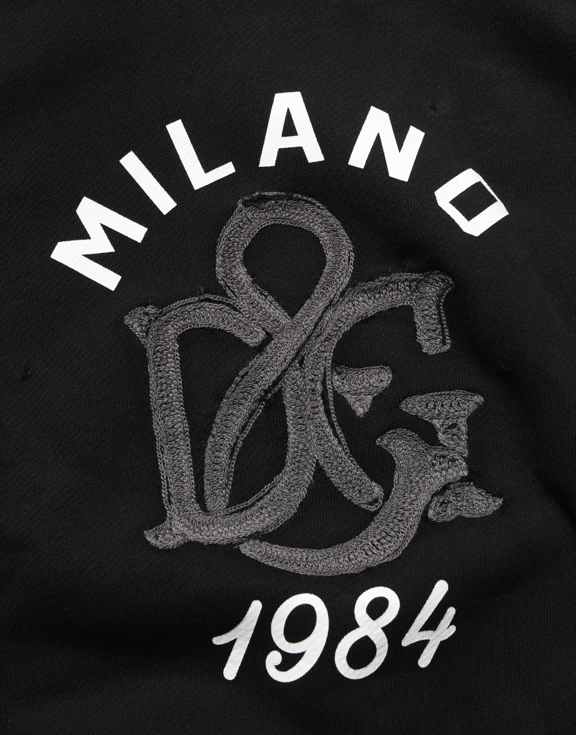 Dolce & Gabbana Black Cotton Milano1984 Print Hoodie Sweater