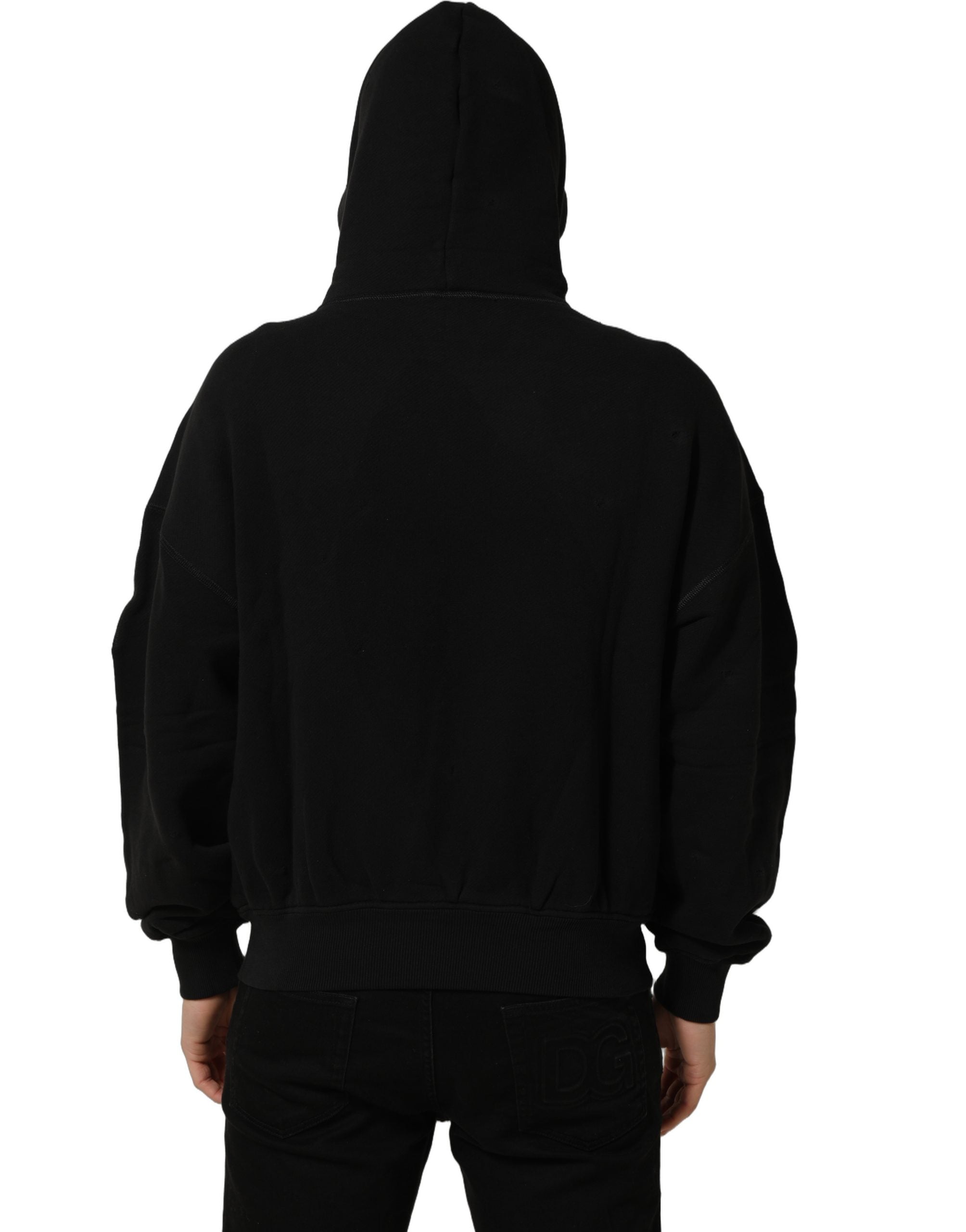Dolce & Gabbana Black Cotton Milano1984 Print Hoodie Sweater