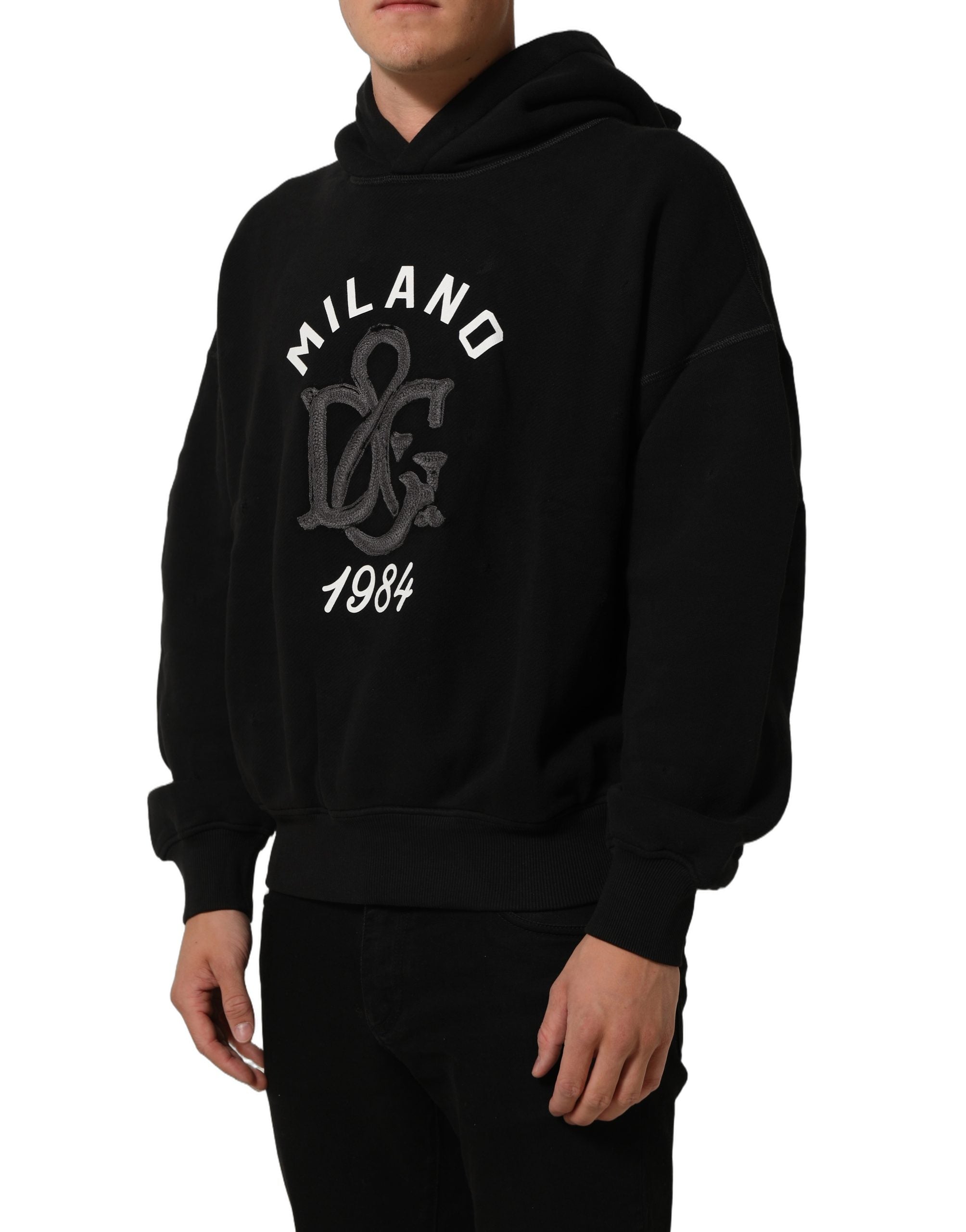 Dolce & Gabbana Black Cotton Milano1984 Print Hoodie Sweater