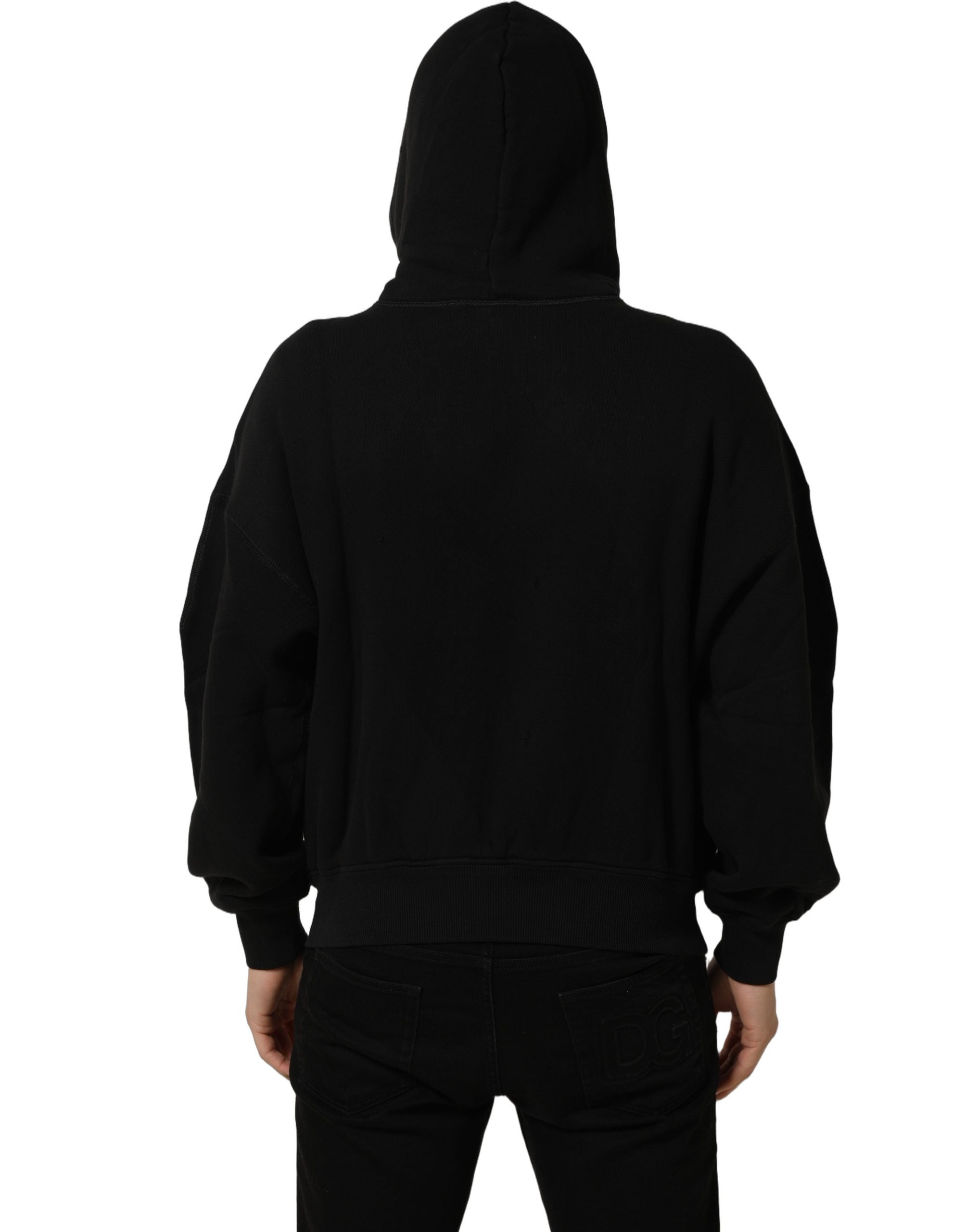 Dolce & Gabbana Black Cotton Milano1984 Print Hoodie Sweater